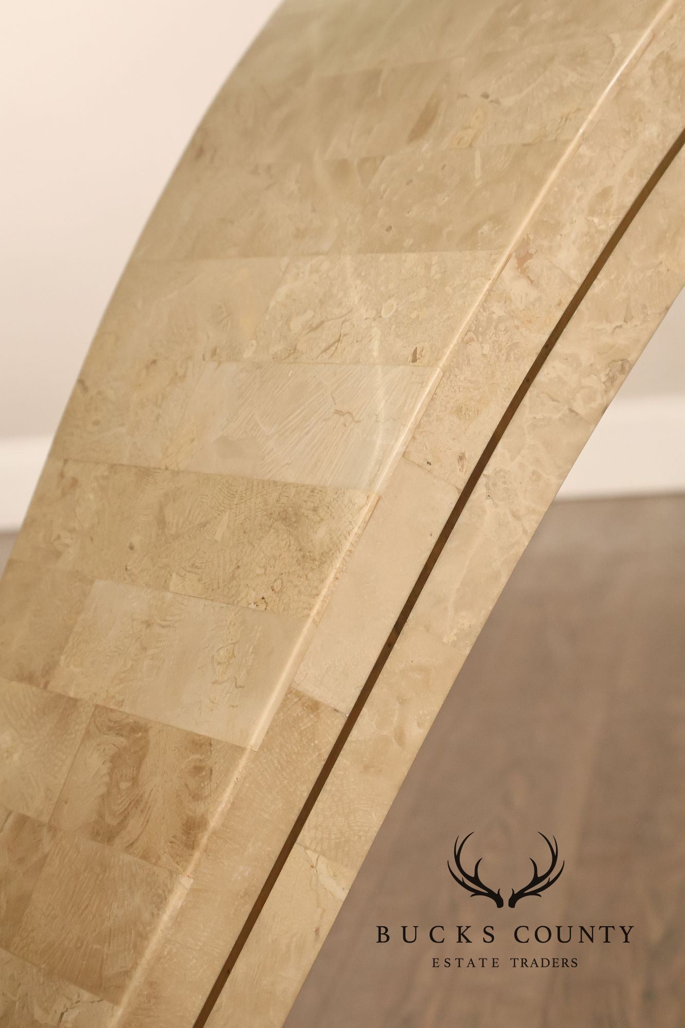 Postmodern Glass Top Travertine Console Table