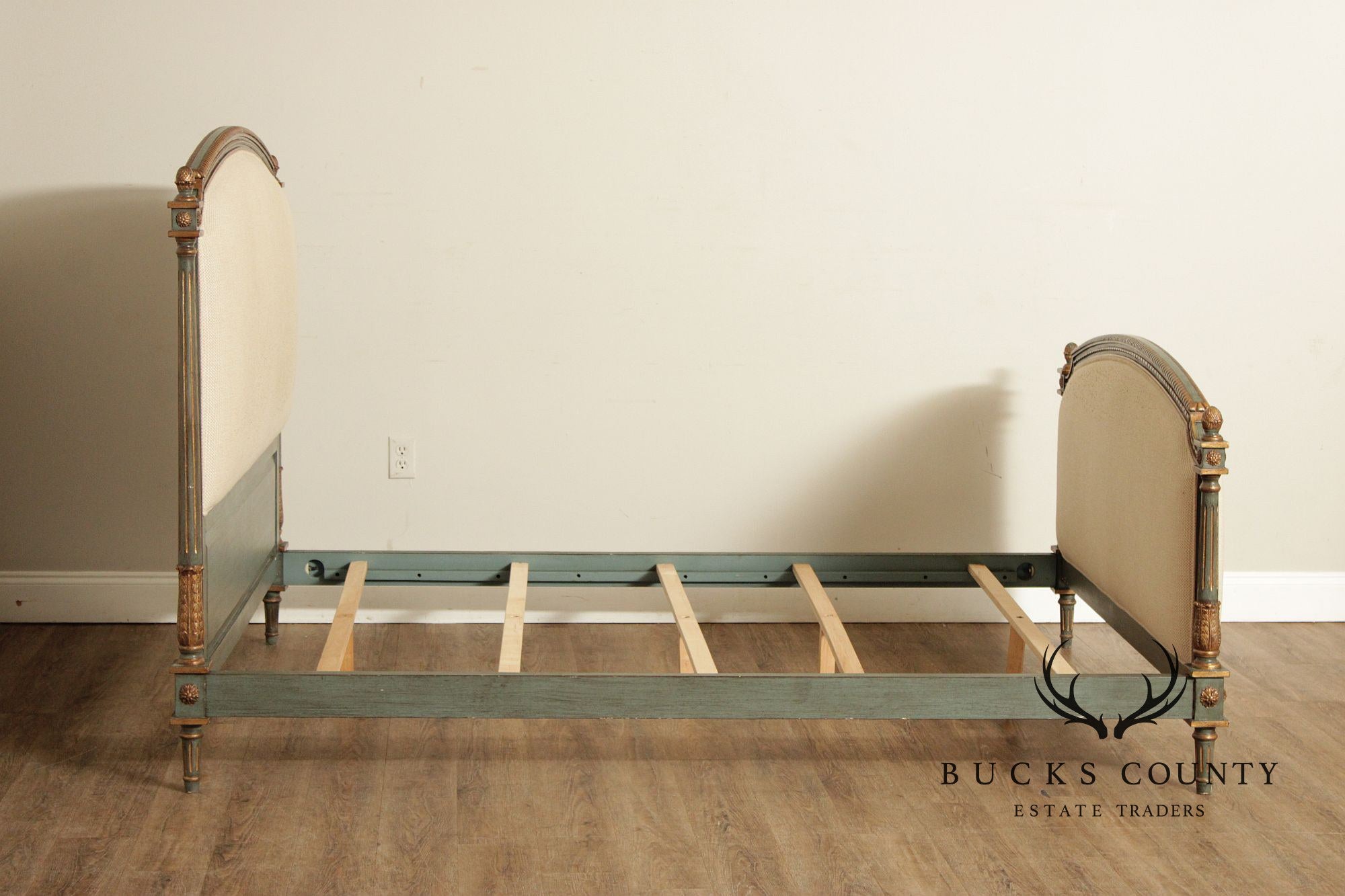 French Market Collection Louis XVI Style Upholstered Queen Bed Frame with Painted Finish