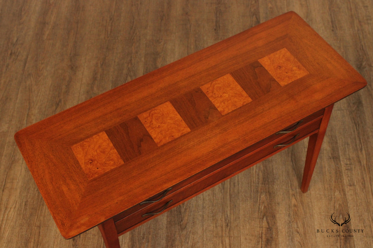 Lane Mid Century Modern Walnut And Burl Wood Console Table