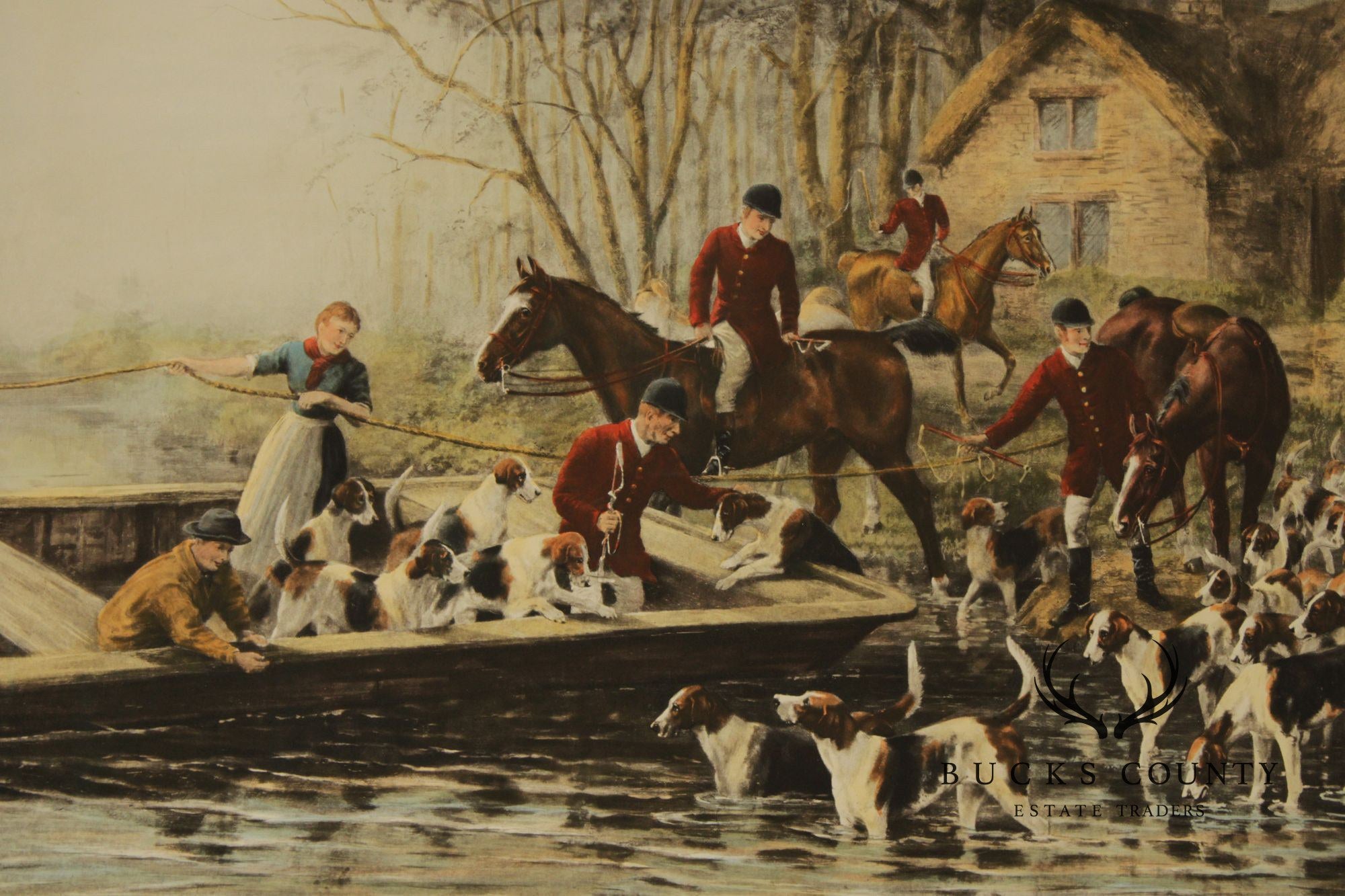 D.F. Thomson English Hunt Print, 'Home by the Ferry'