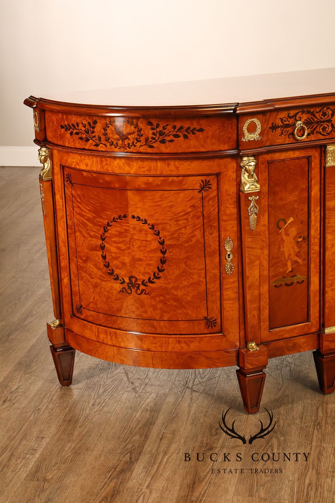 Rho Mobili D'Epoca Neoclassical Burl Wood Marquetry Inlaid Sideboard