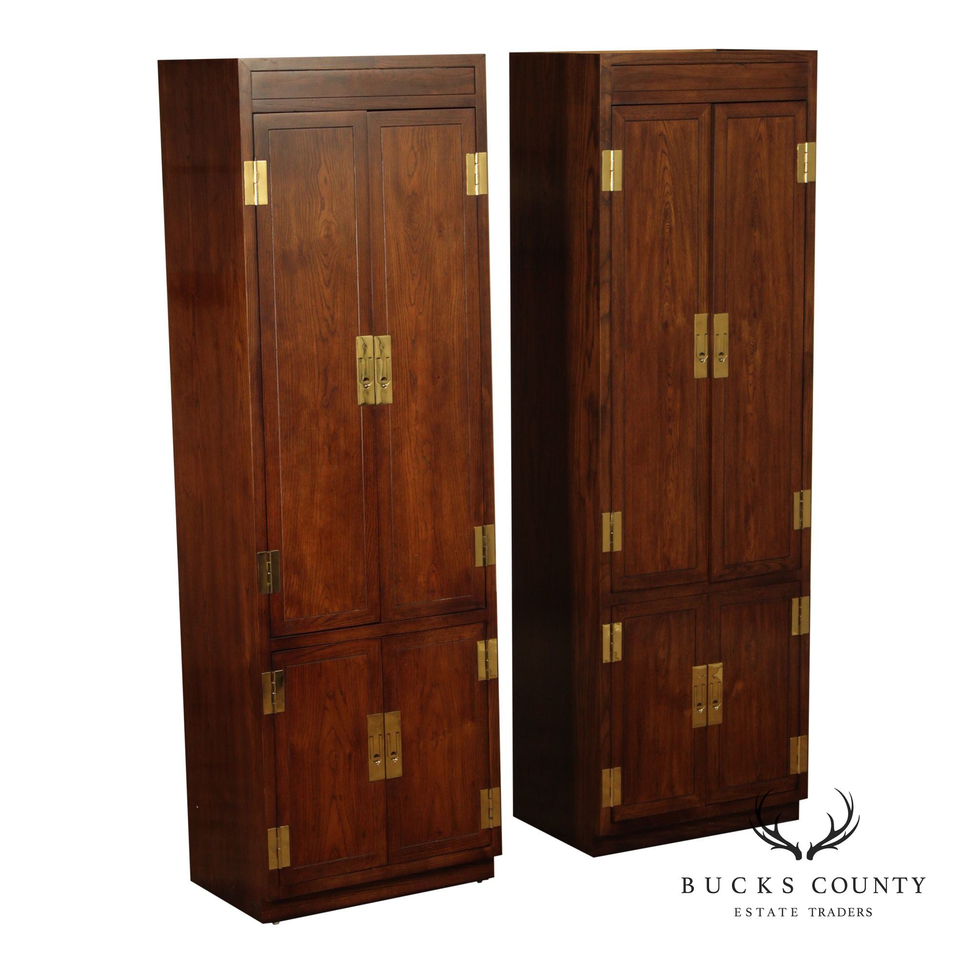 Henredon 'Scene One' Pair of Campaign Style Bedroom Armoire Cabinets