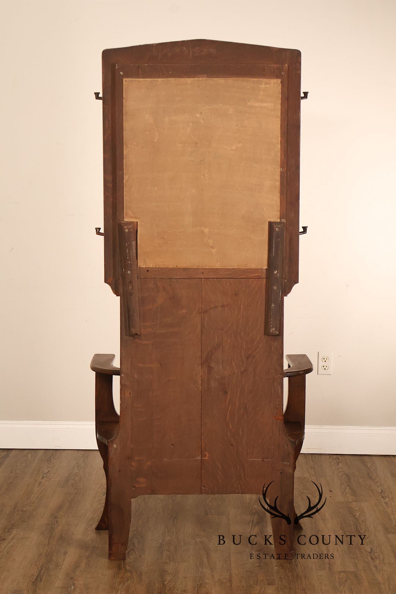 Antique Arts And Crafts Oak Mirrored Hall Seat