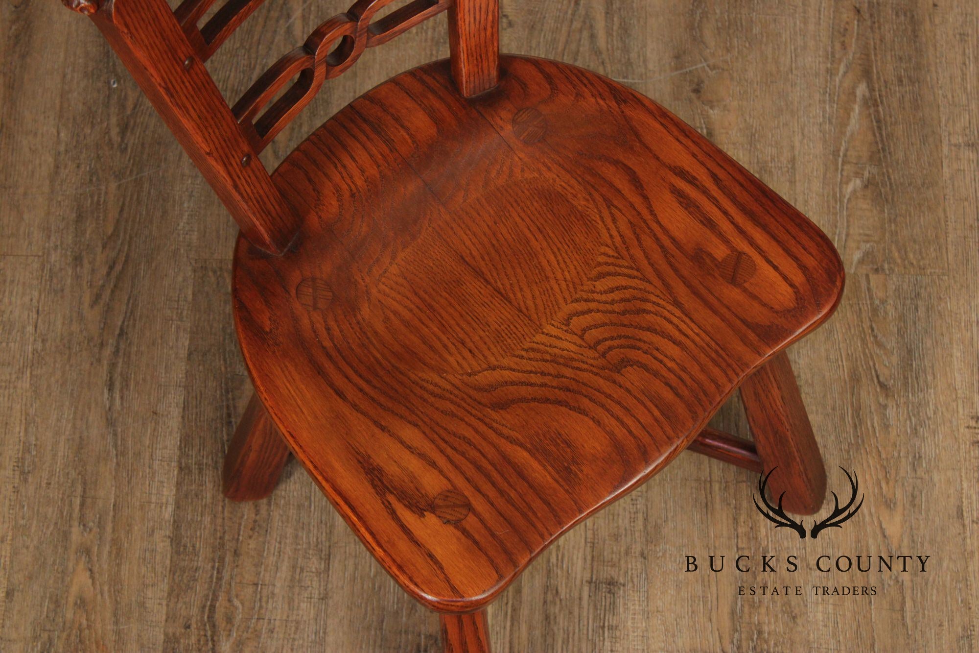 Romweber Set of Six Horse Carved Oak Dining Chairs