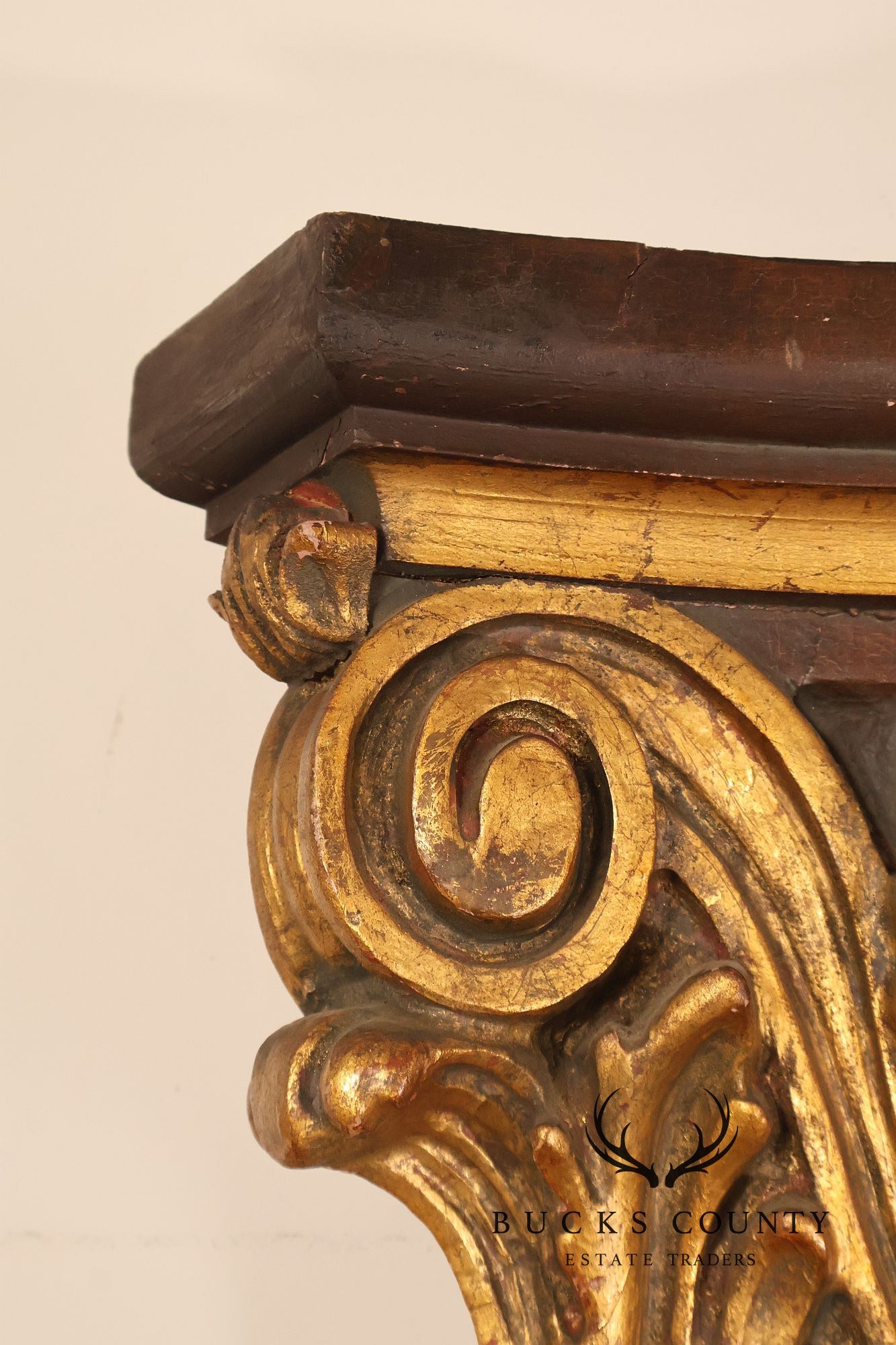 Pair Of Decorative Mirrored Wall Columns With Gilt Carved Capitals By Francisco Hurtado