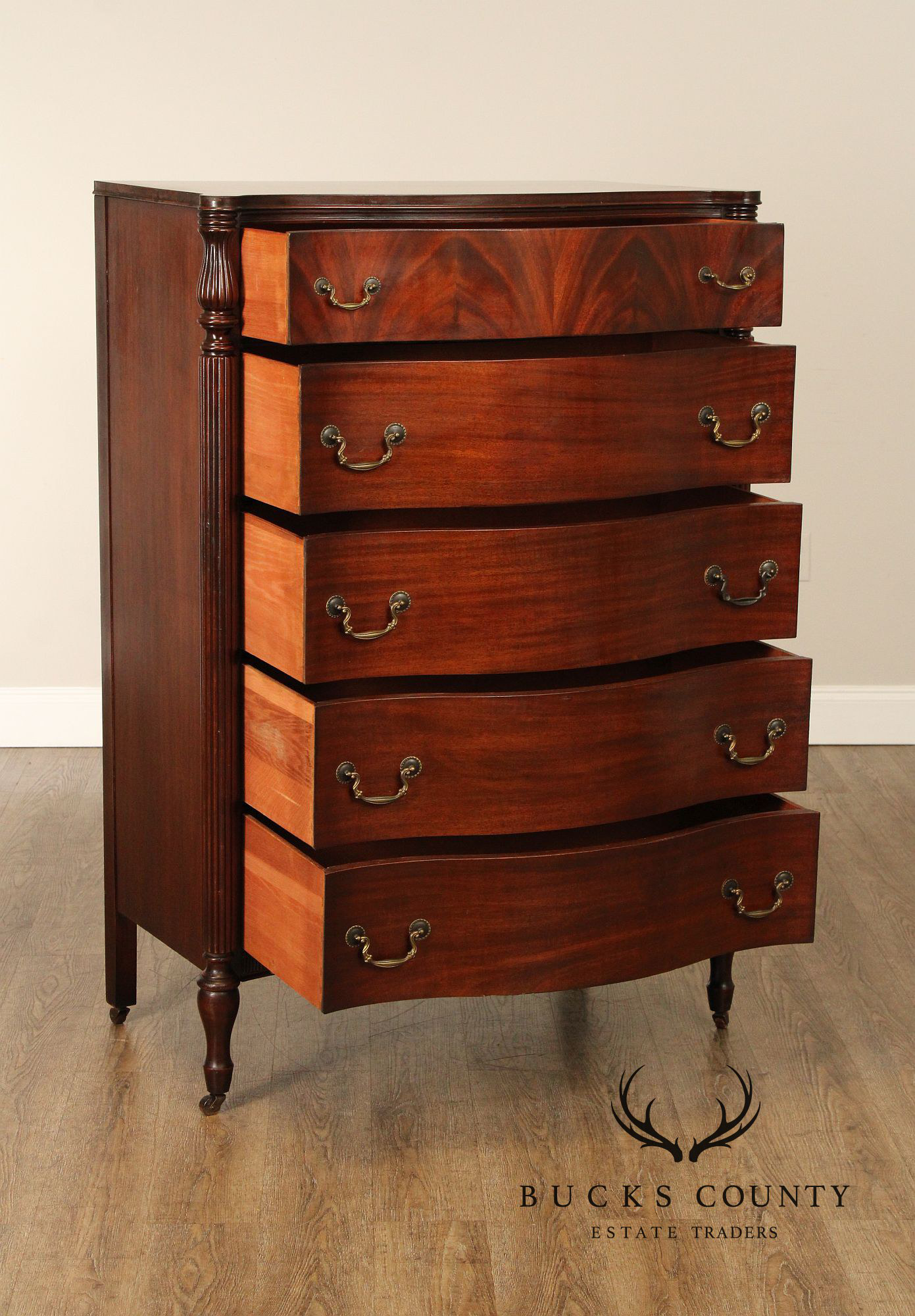 1940's Vintage Regency Style Mahogany Tall Chest