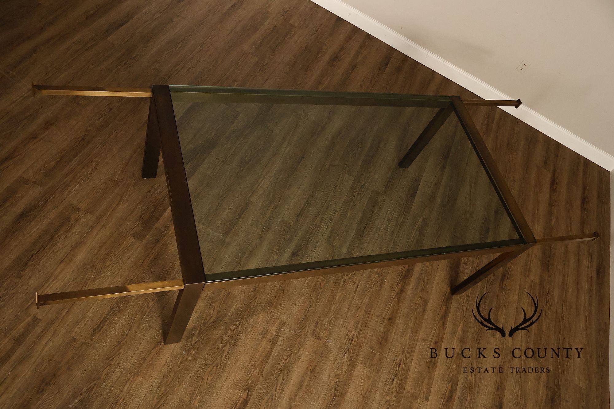 John Stuart Bronze Finish Glass Top Extendable Dining Table