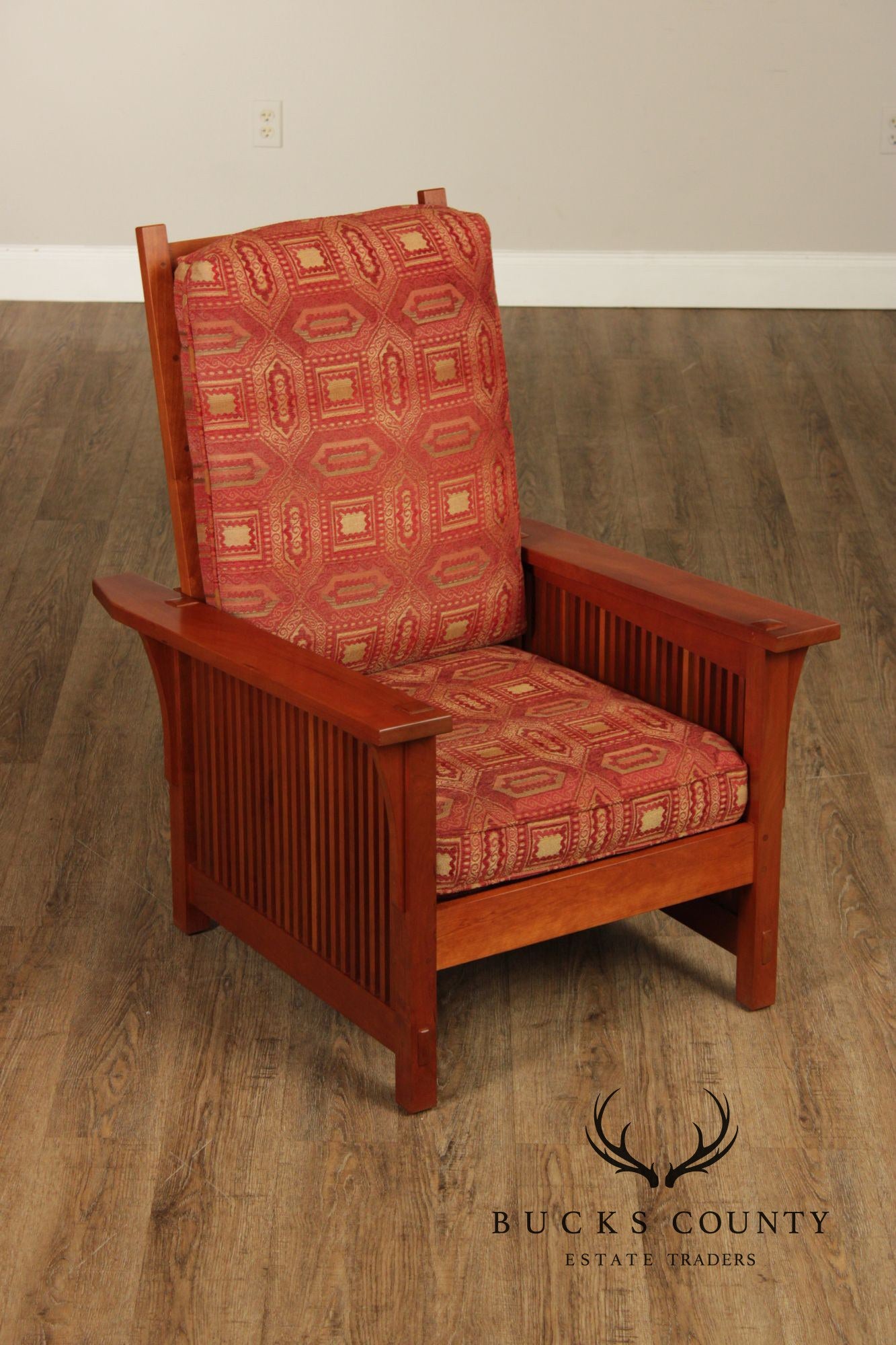 Stickley Mission Collection Cherry Compact Spindle Morris Chair And Ottoman