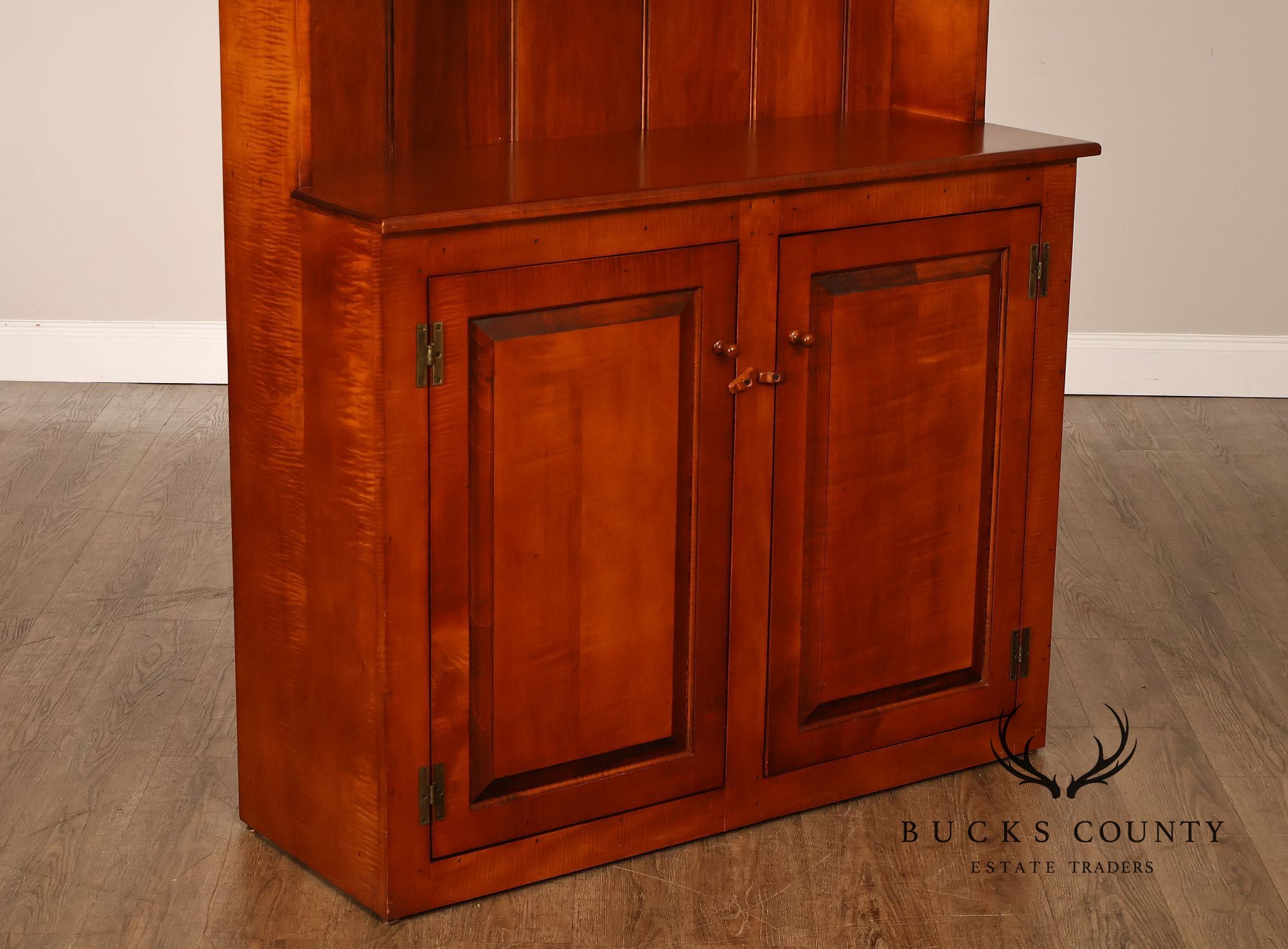 Tiger Maple Custom Step Back Hutch With Upper Open Shelving
