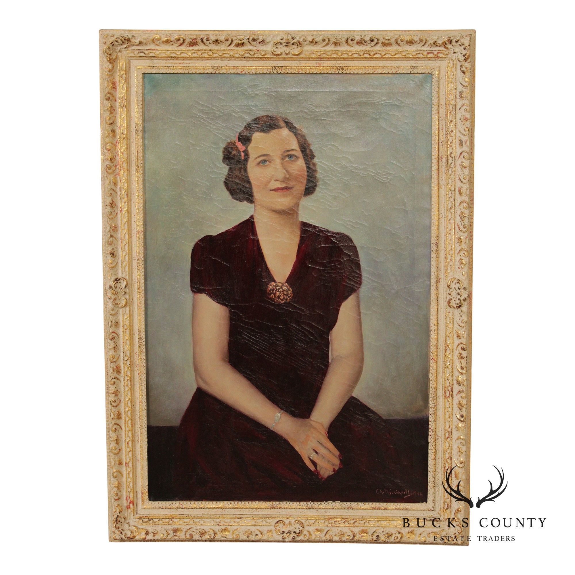 Cesare A. Ricciardi Framed Oil Portrait, Society Woman