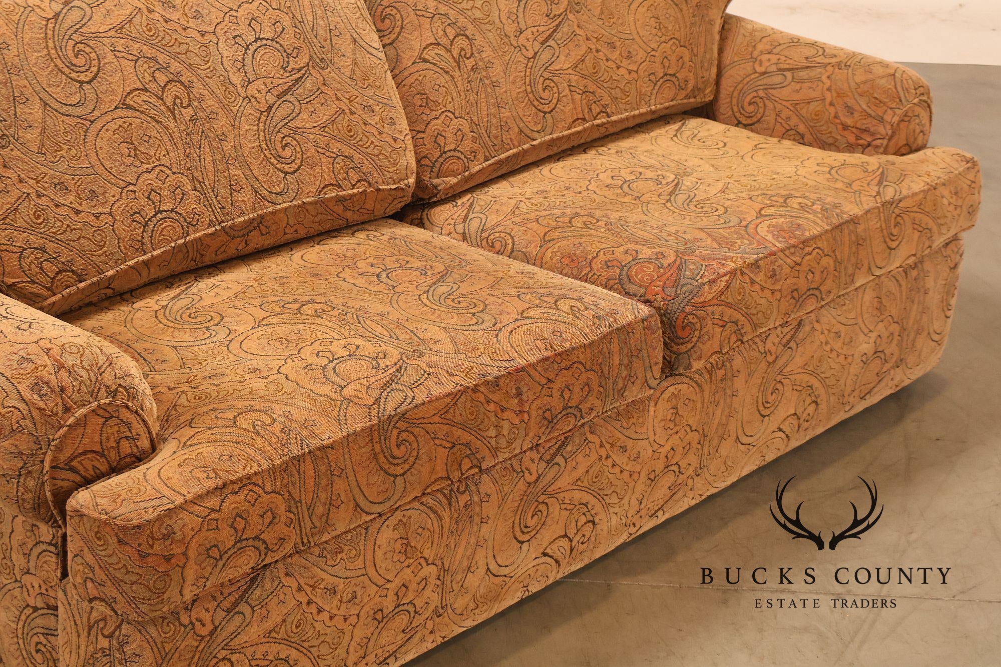 Kravet Paisley Upholstered Rolled Arm Sofa