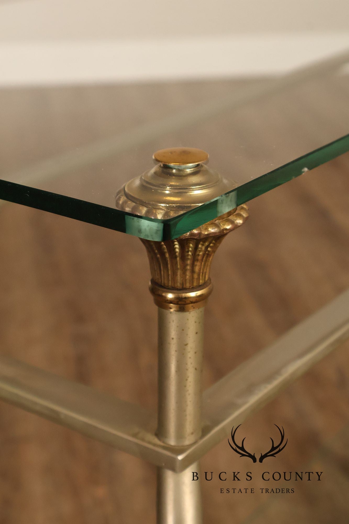Directoire Style Italian Brass Steel And Glass Two Tier Console Table