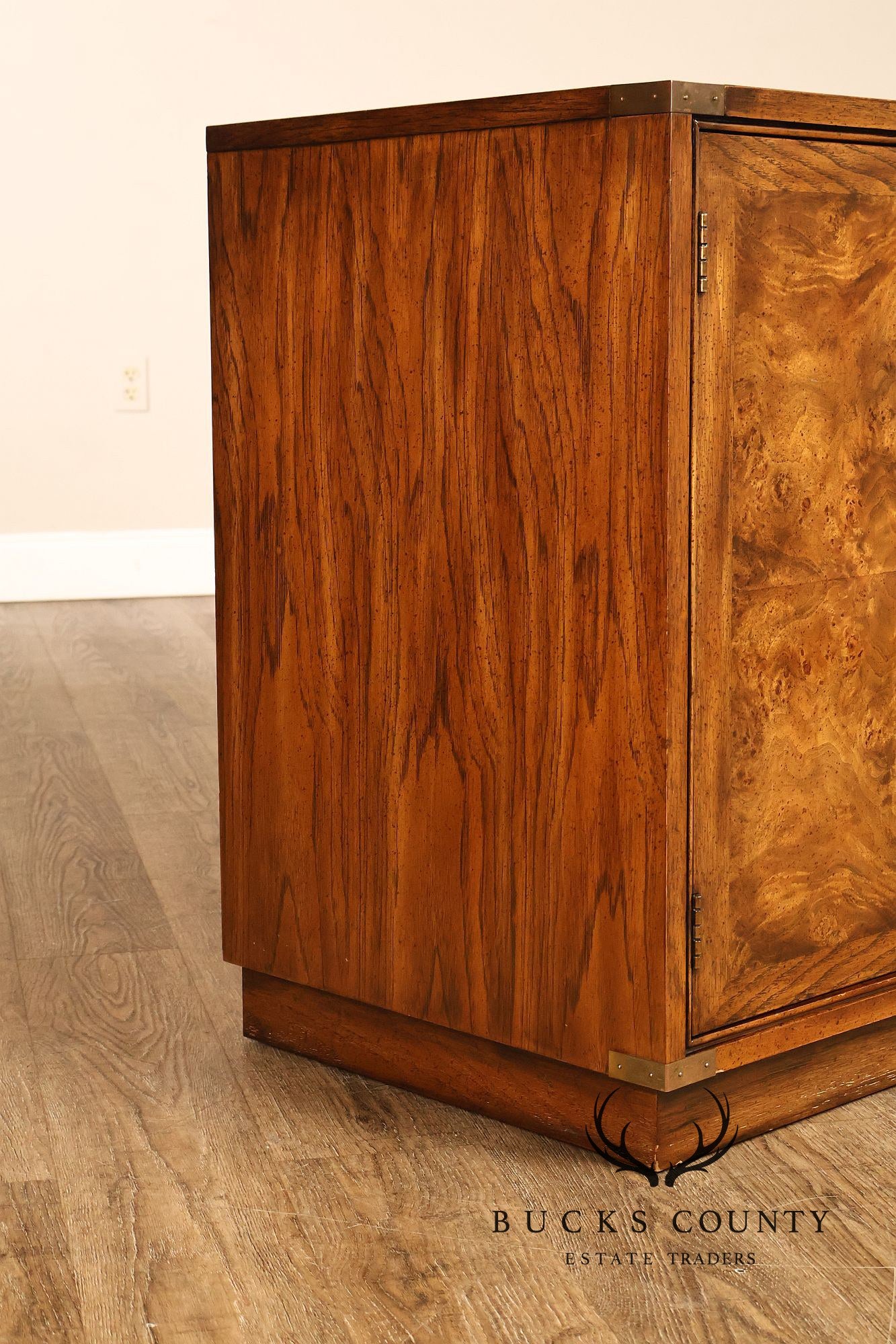Hickory Manufacturing Vintage Campaign Style Burlwood Buffet Sideboard