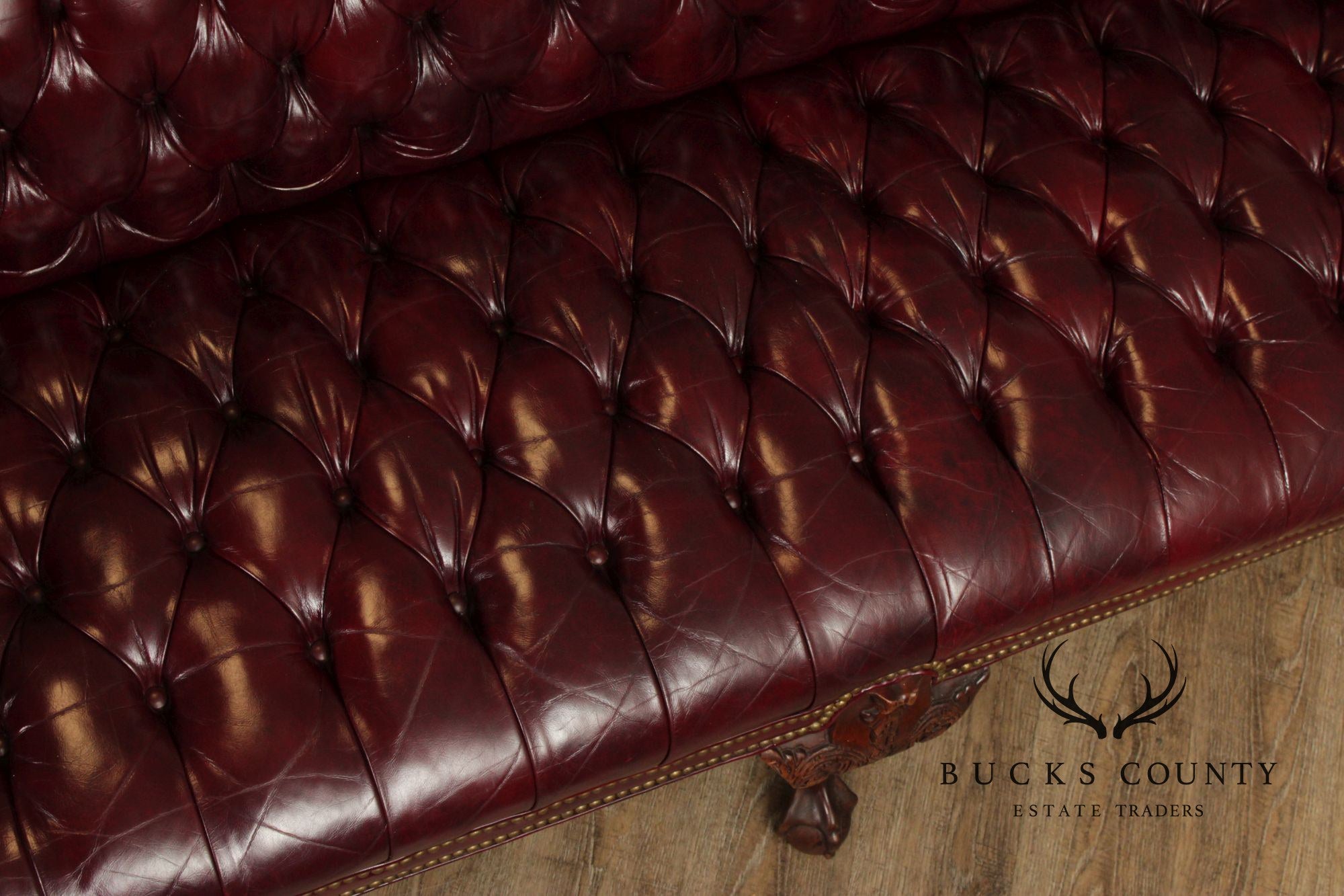 Chippendale Style Tufted Leather Chesterfield Camelback Sofa