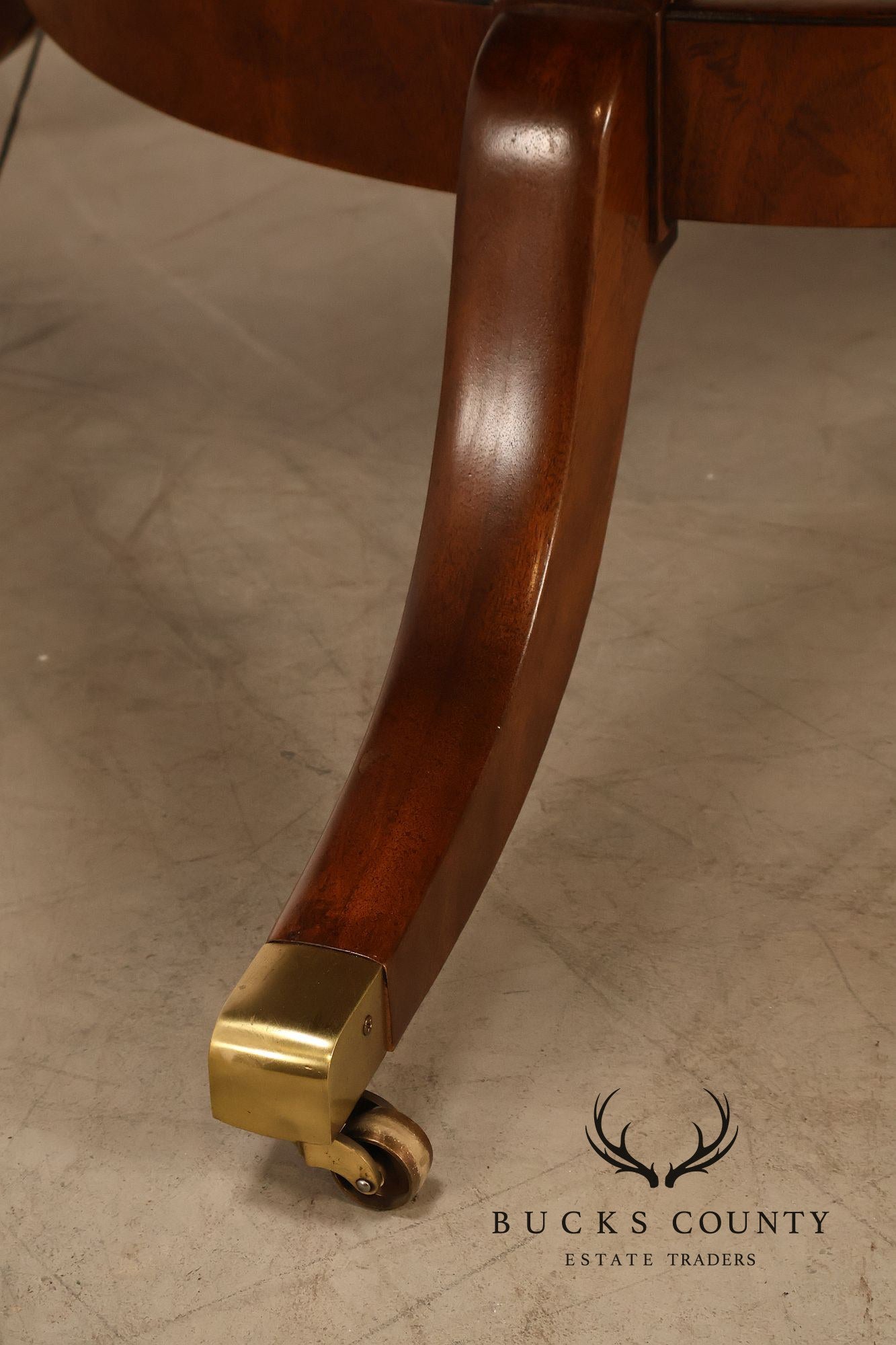 E.J. Victor Regency Style Round Inlaid Mahogany Pedestal Dining Table