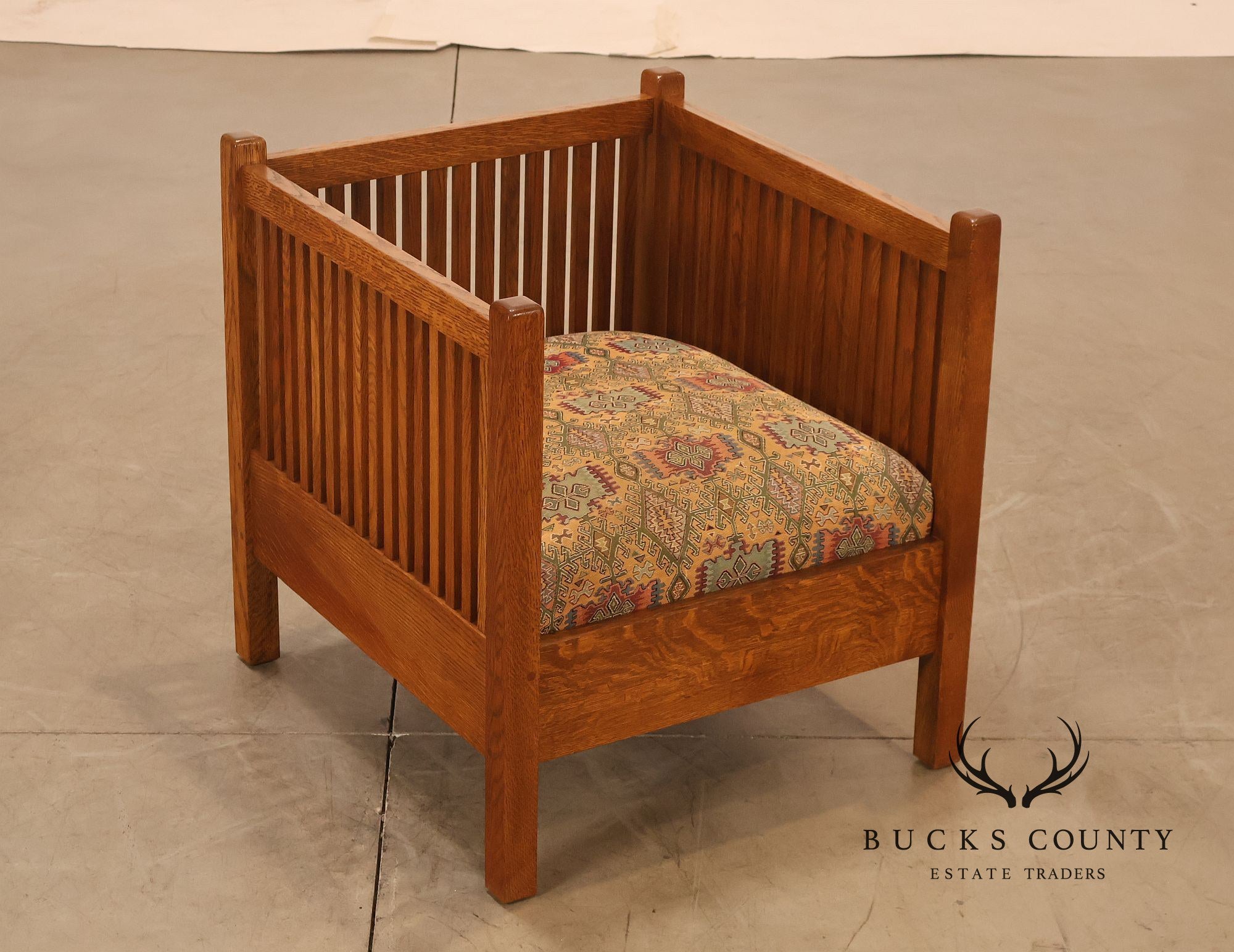Stickley Mission Collection Oak Spindle Cube Lounge Chair