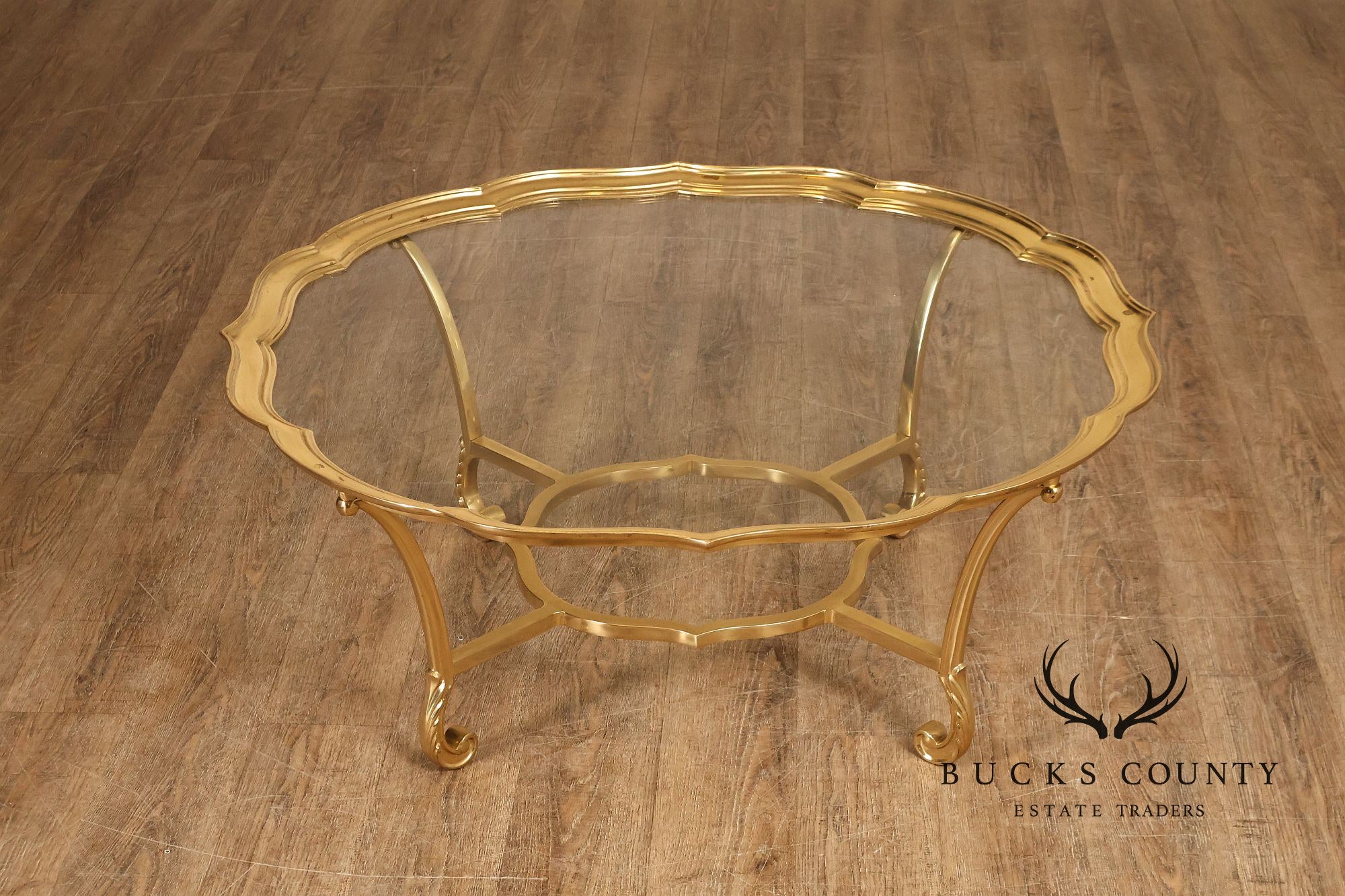 LaBarge Scalloped Brass And Glass Coffee Table
