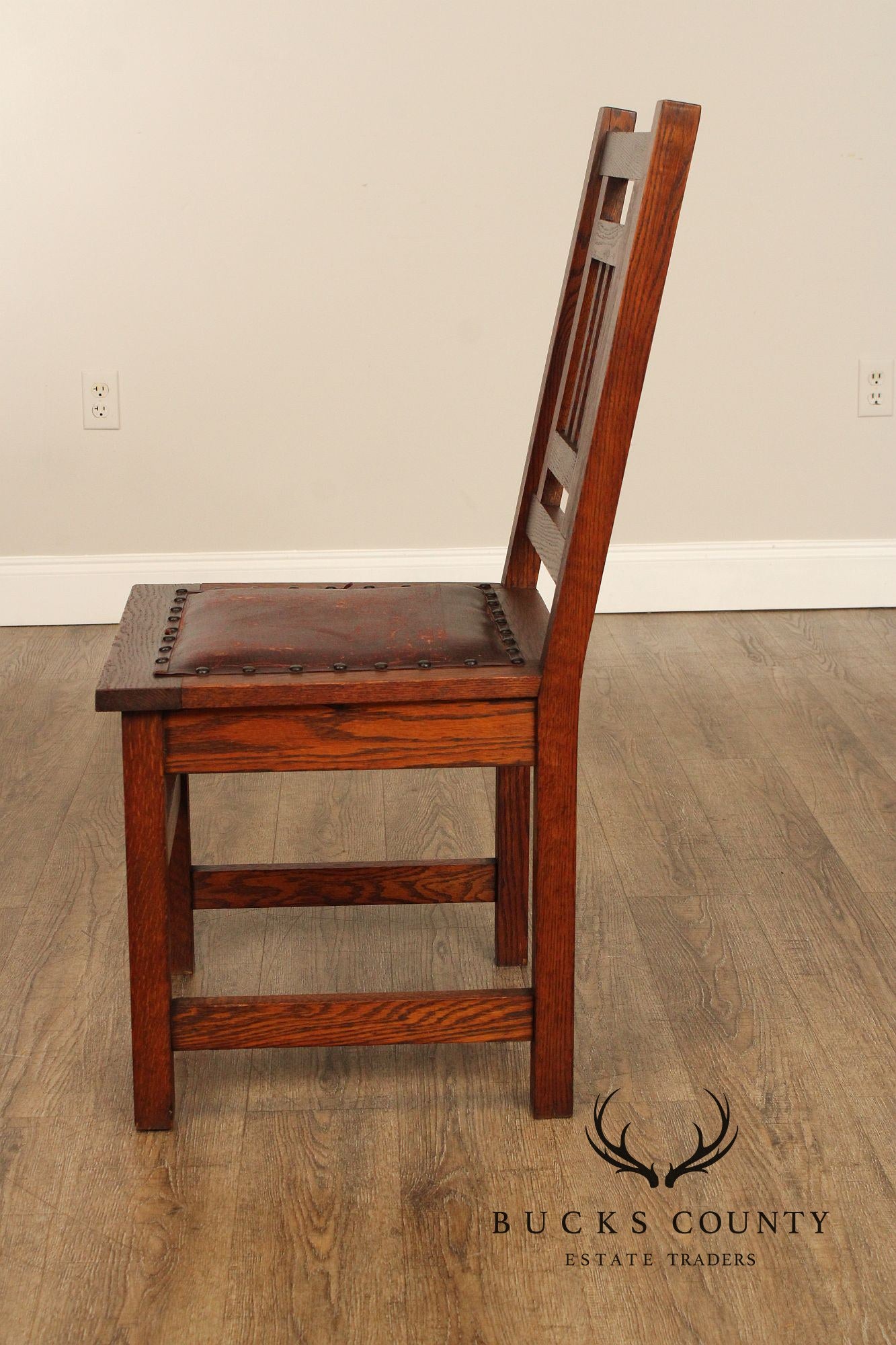 Antique American Arts & Crafts Mission Set Of 3 Oak Side Chairs