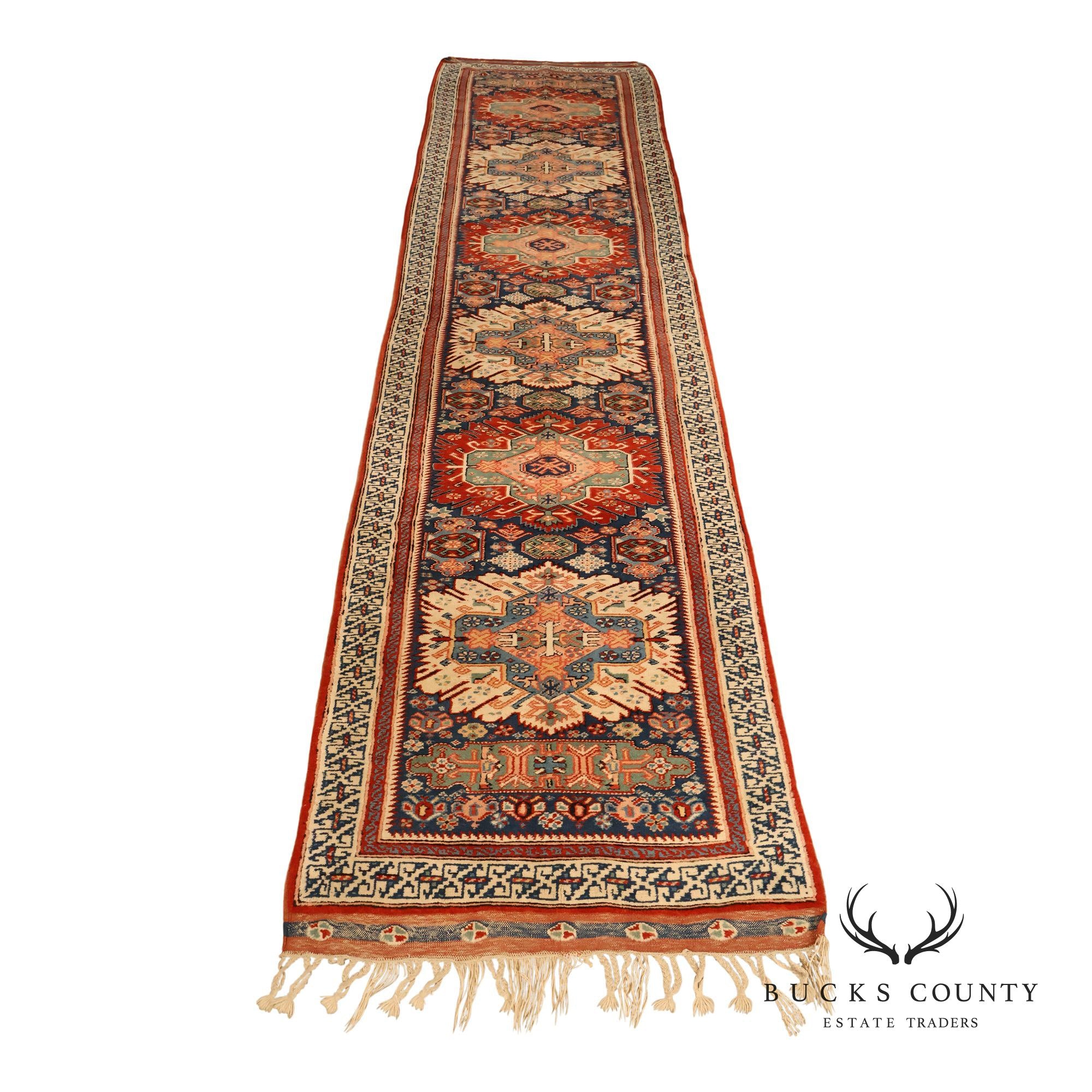 Vintage Hand Tied Wool Kazak Tribal Long Runner Rug