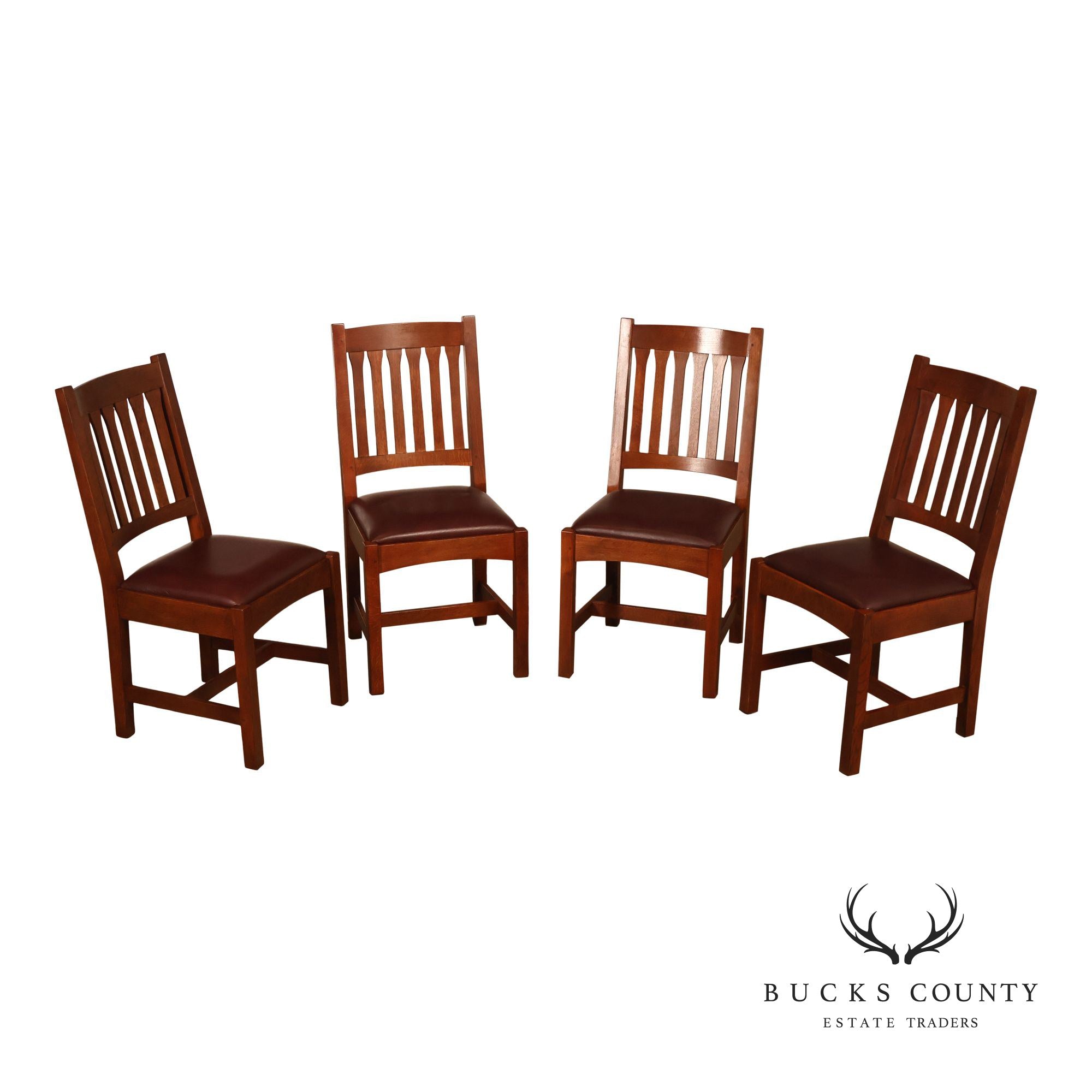 Stickley Mission Collection Set Of Four Oak Dining Side Chairs