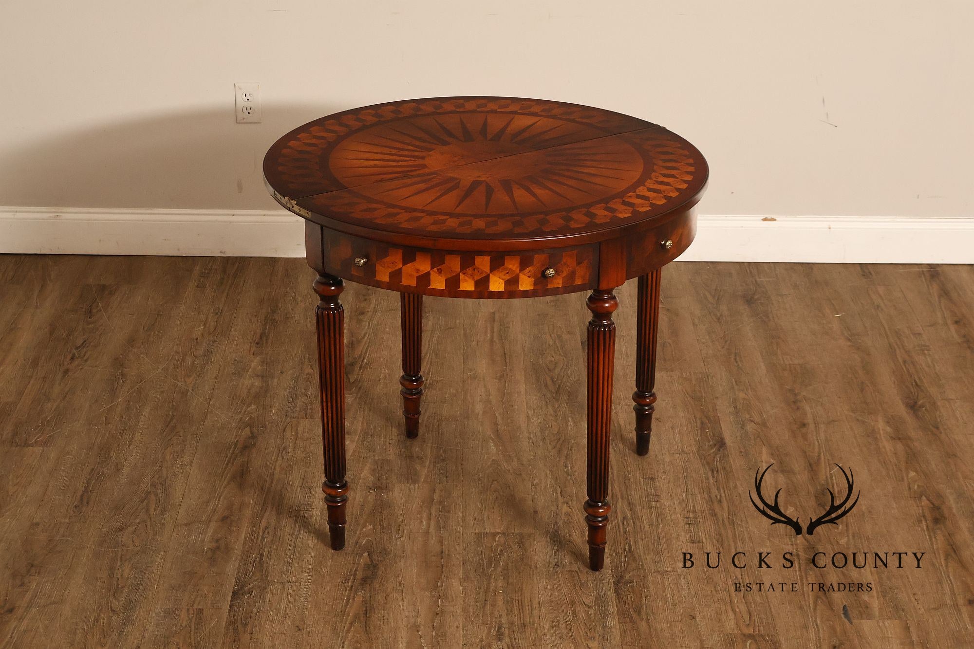 Maitland Smith Inlaid Demilune Console Games Table