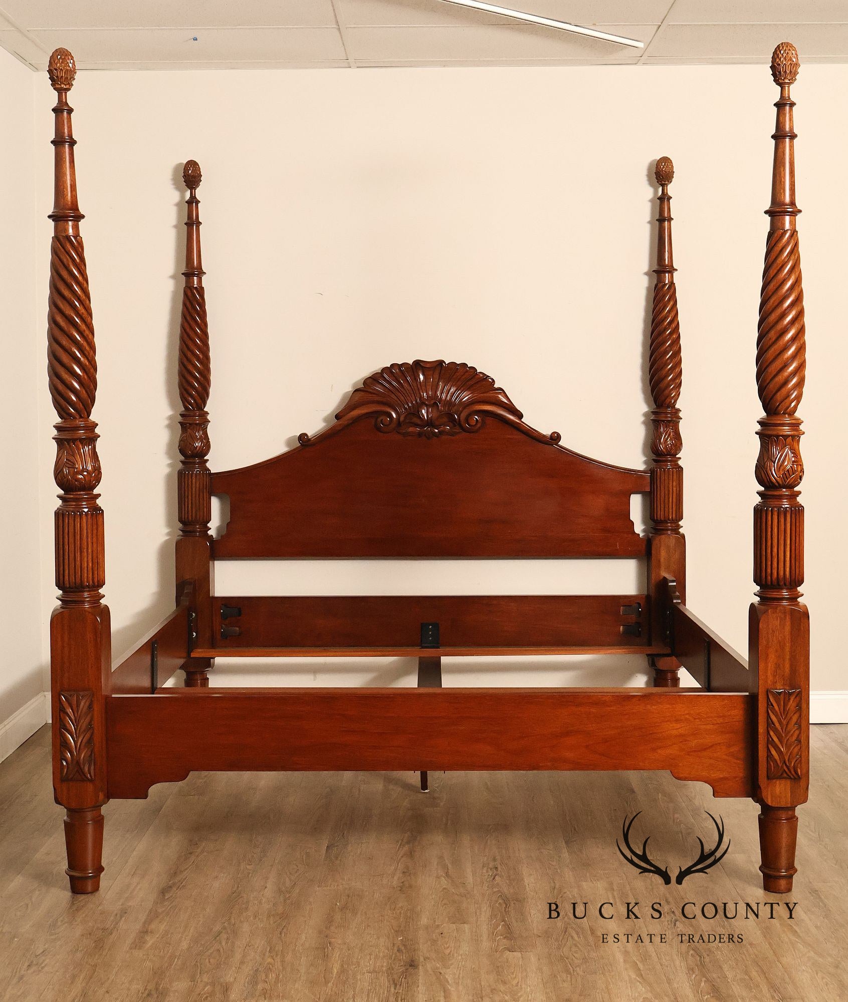 Colonial Revival Carved Mahogany King Size Four Poster Bed