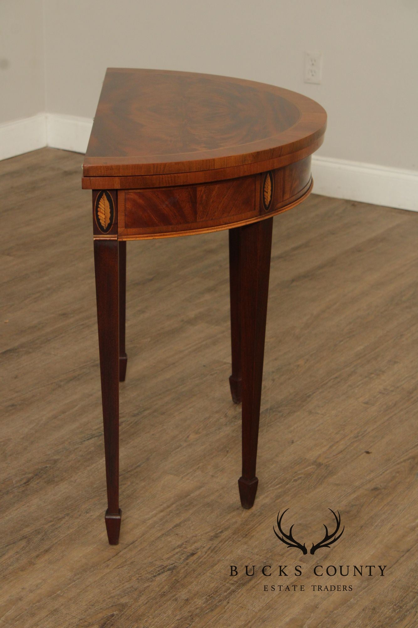 Hekman Federal Style Mahogany And Yew Wood Demilune Game Table