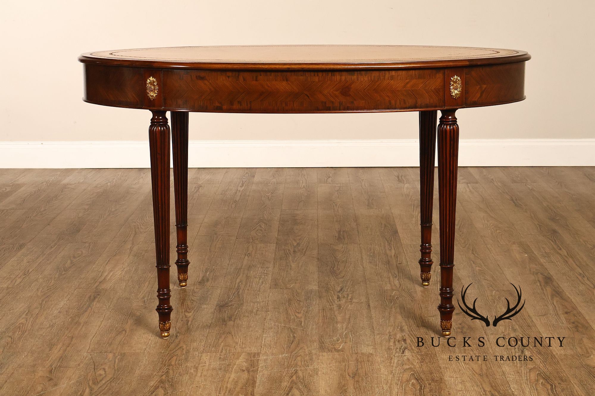 Maitland-Smith Regency Style Oval Leather Top Writing Table