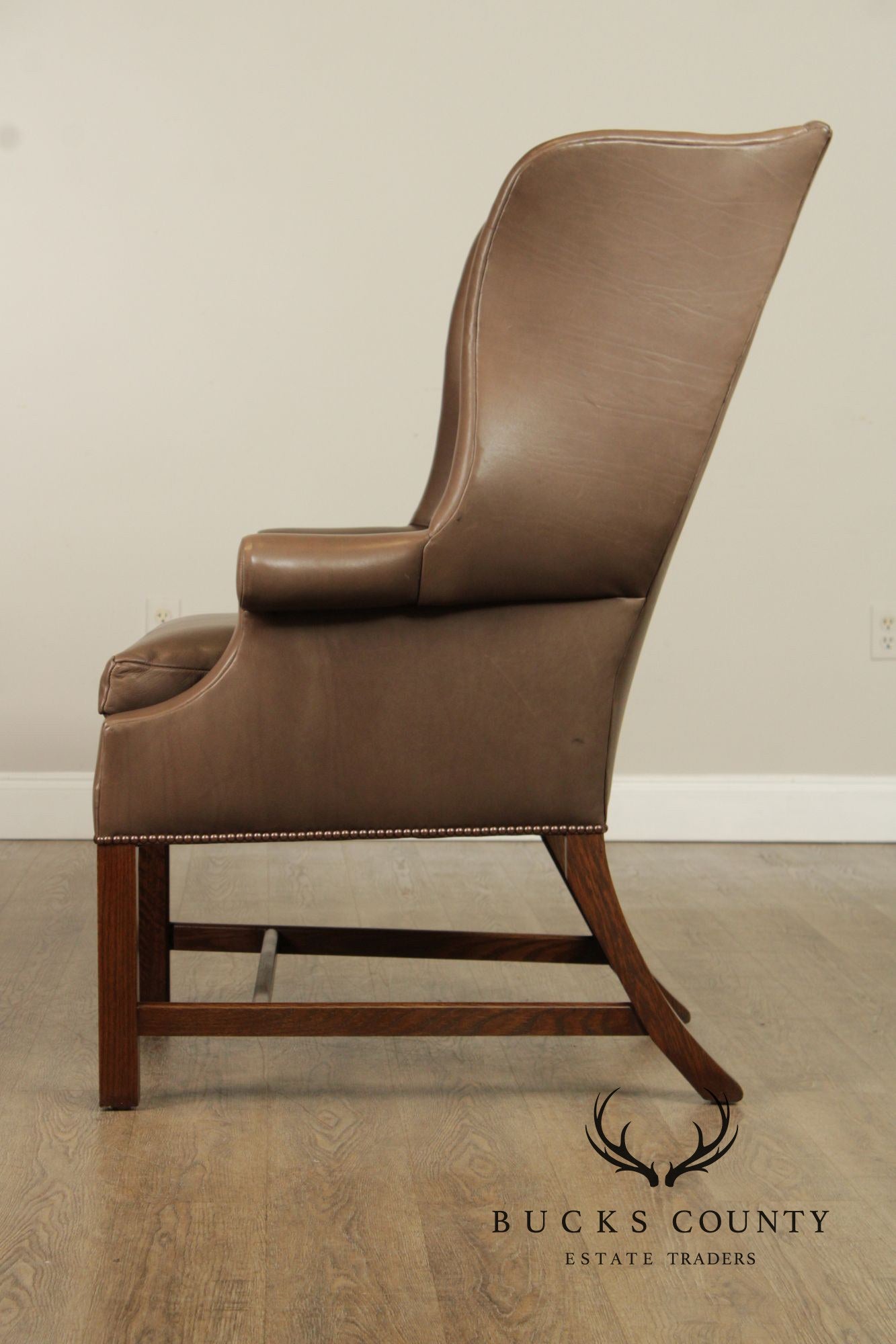 Chippendale Style Pair of Leather Wing Chairs