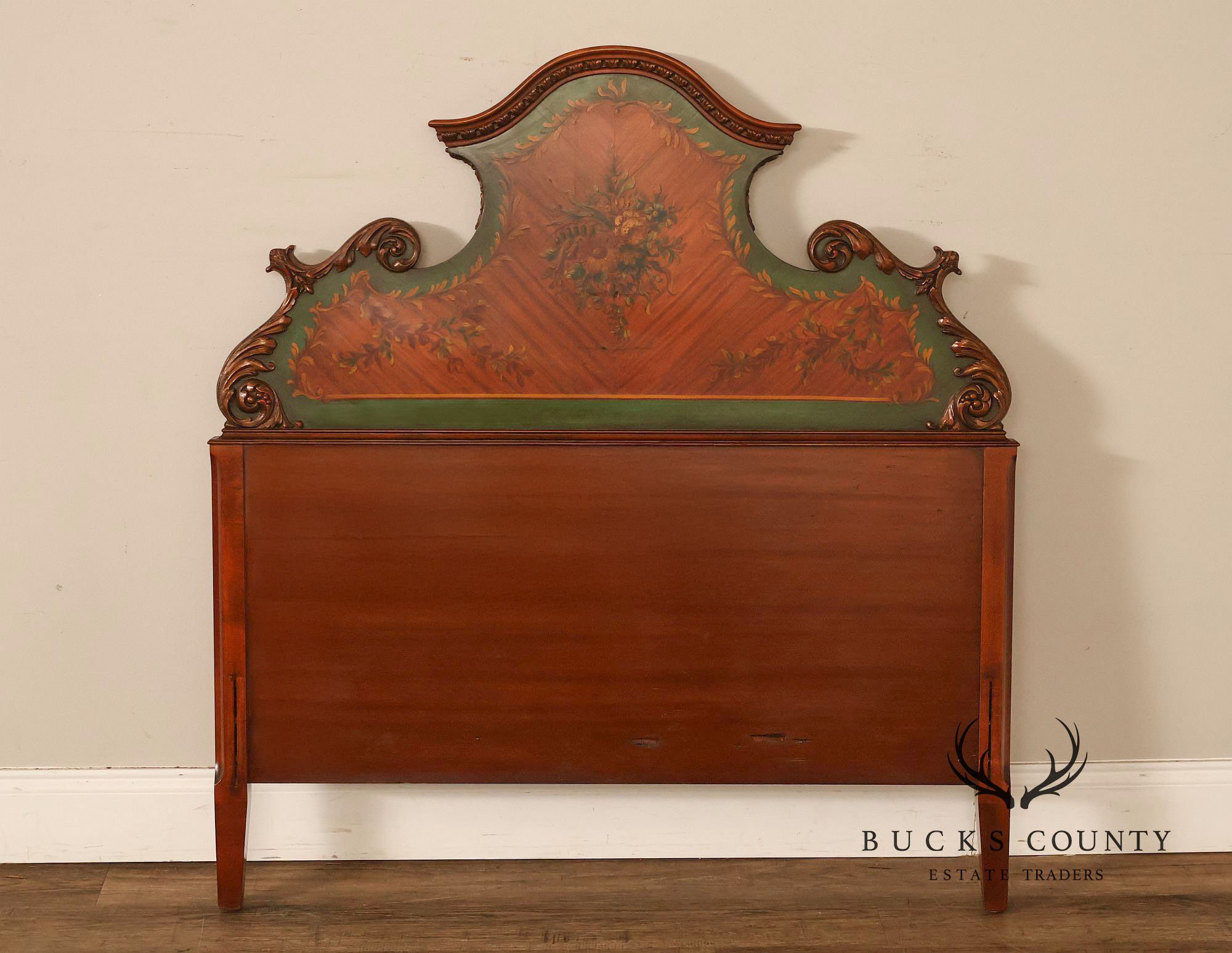 Edwardian Paint Decorated Satinwood Twin Headboard