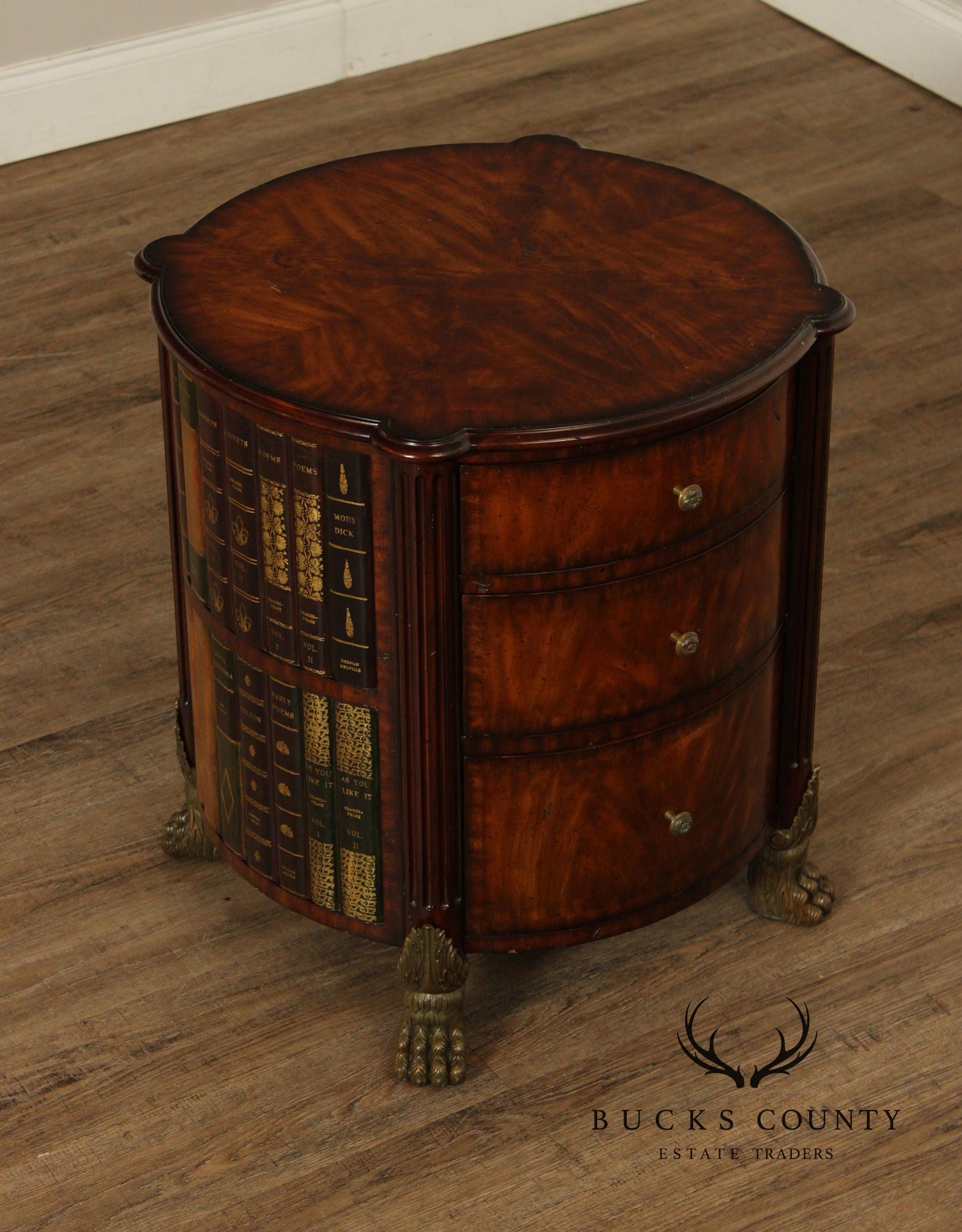 Maitland-Smith Regency Style Mahogany Faux Book Drum Table