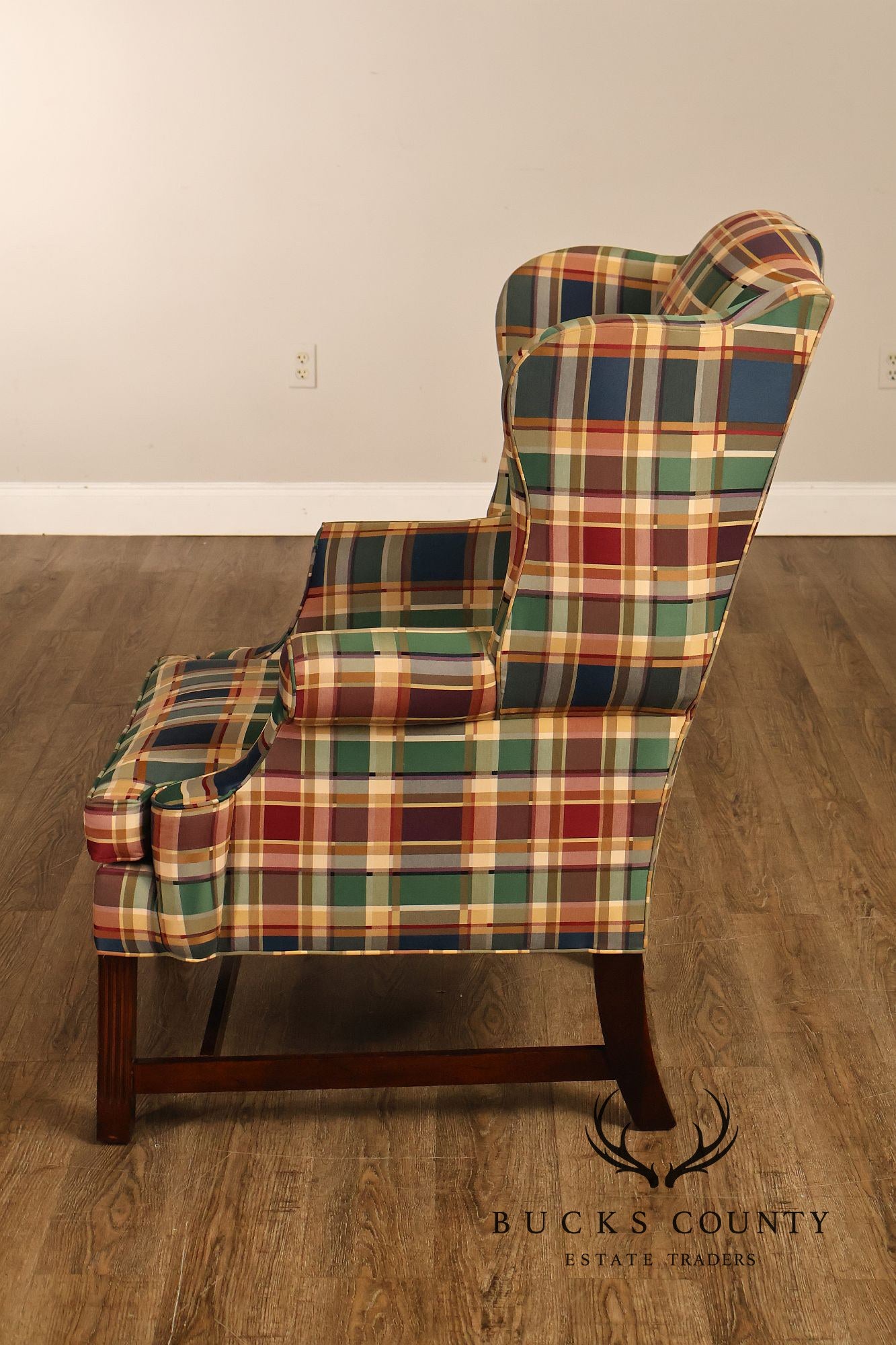 Henredon Custom Folio Collection Plaid Wingback Armchair