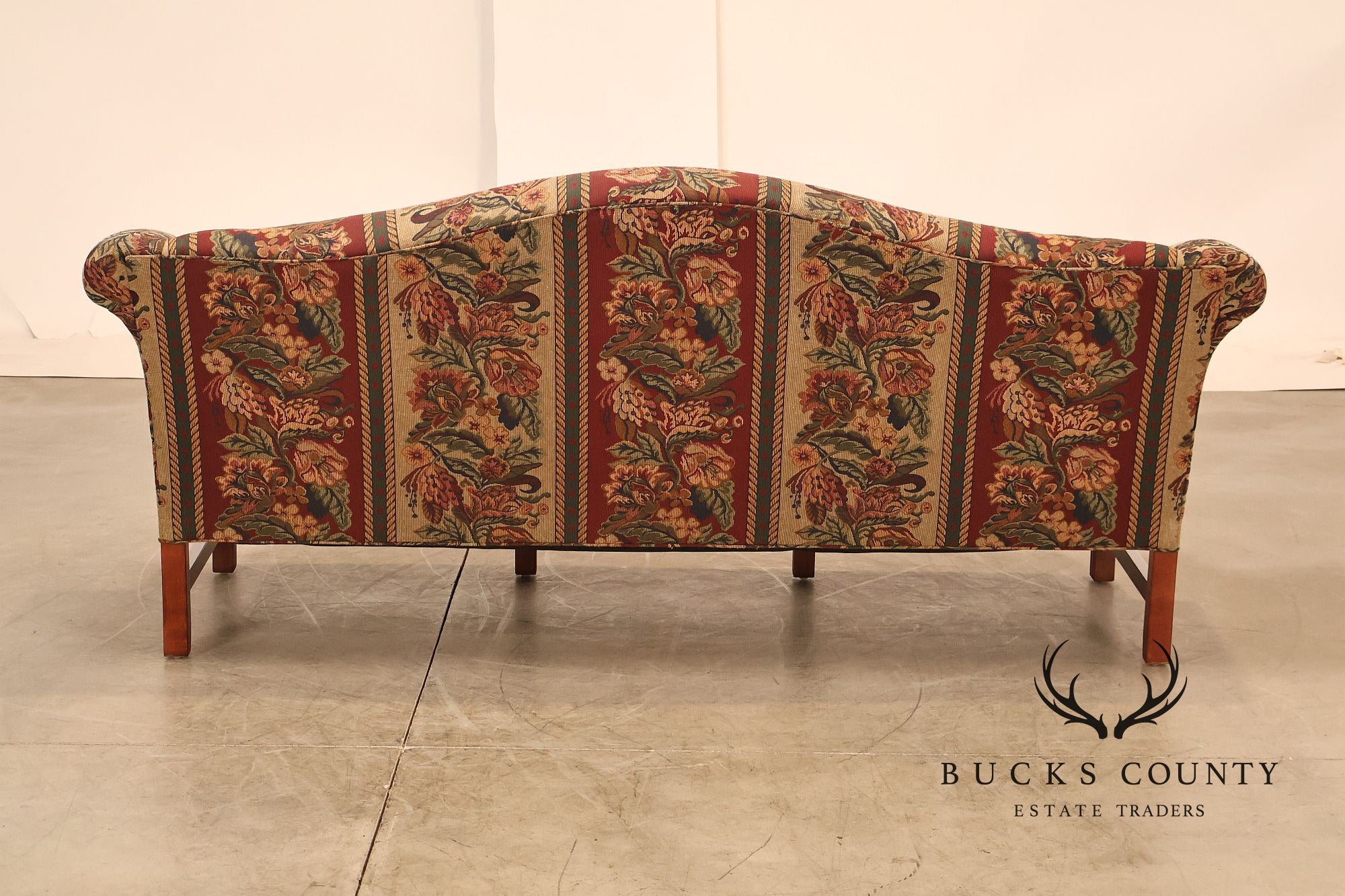 Vintage Traditional Camelback Sofa With Floral Upholstery