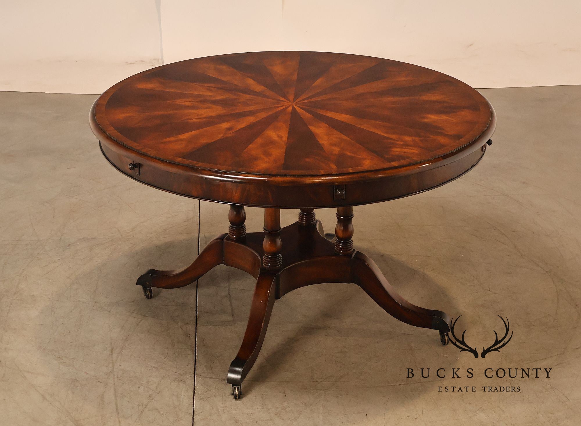 Theodore Alexander Regency Style Flame Mahogany Round Expanding Dining Table