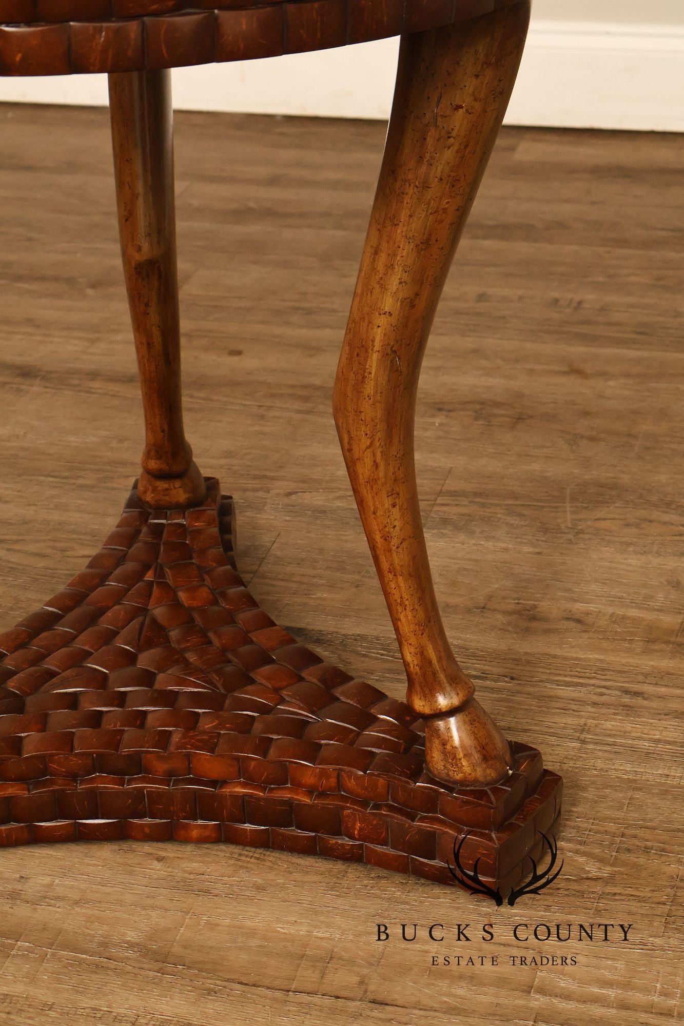 Maitland-Smith Pair Of Woven Top Round End Tables