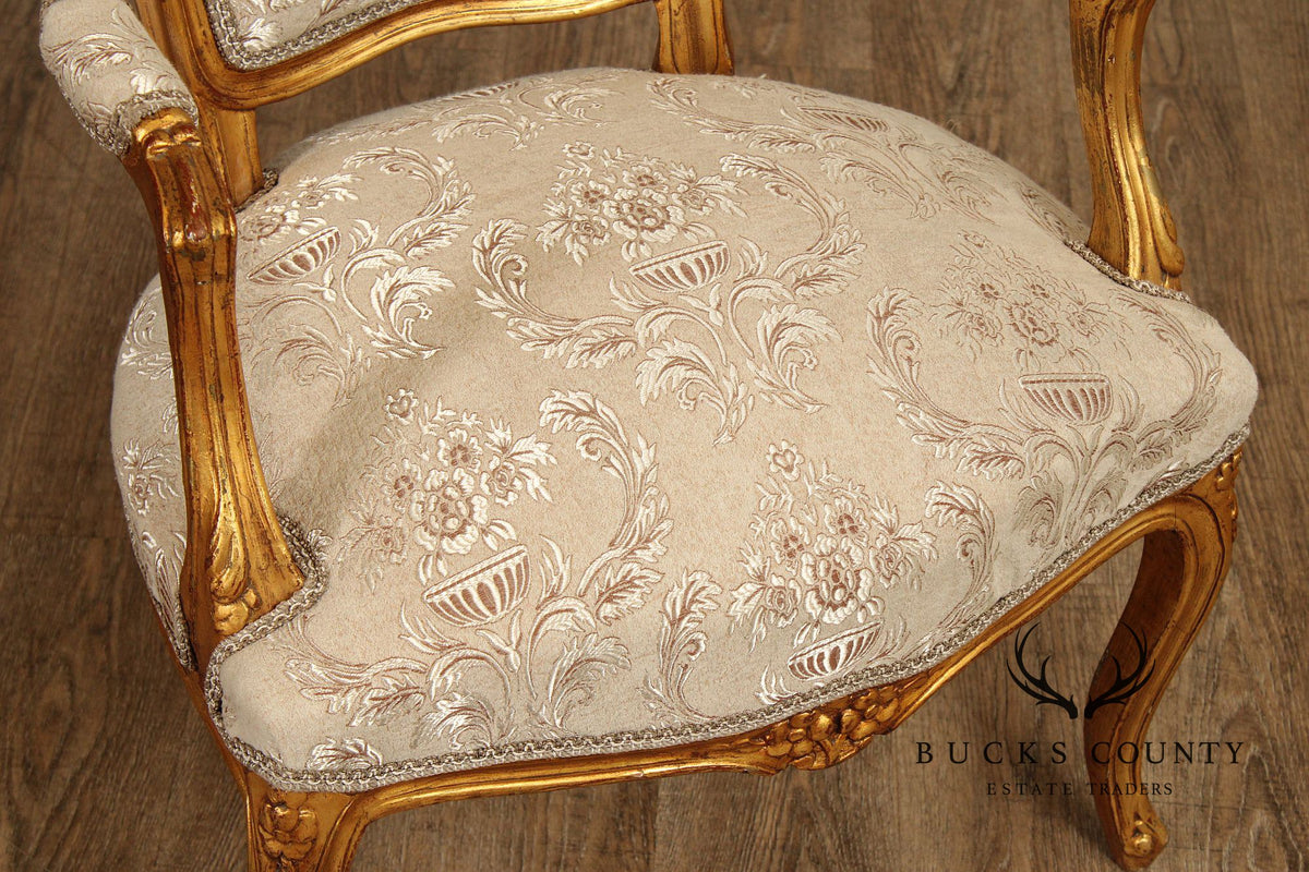 French Louis XV Style Pair of Giltwood Fauteuil Armchairs