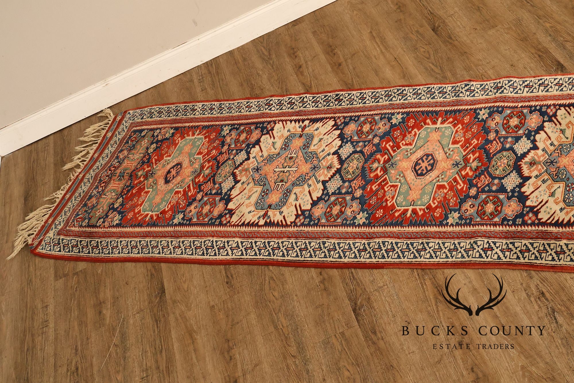 Vintage Hand Tied Wool Kazak Tribal Long Runner Rug