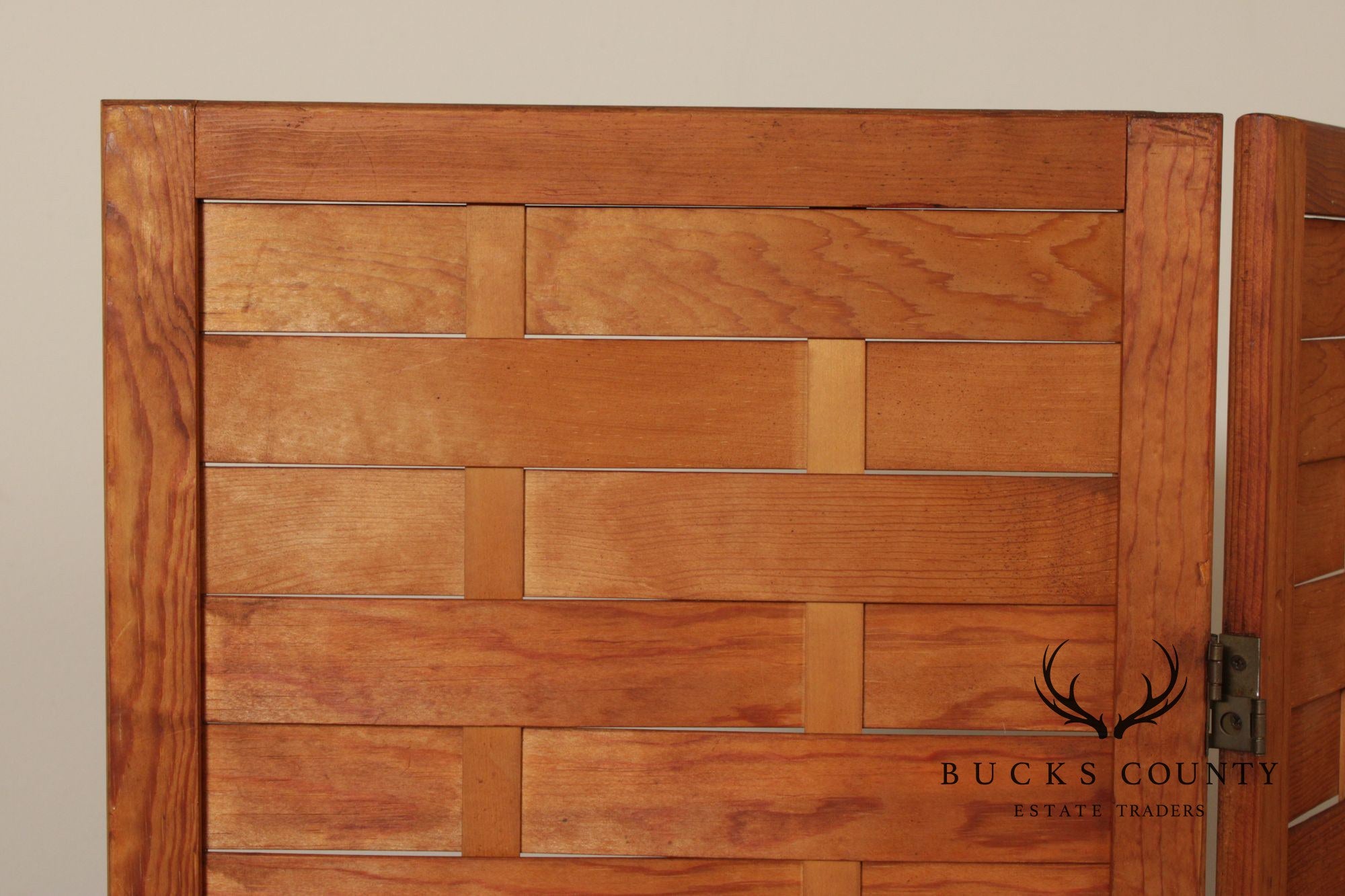 Mid Century Modern Woven Wood Four-Panel Screen