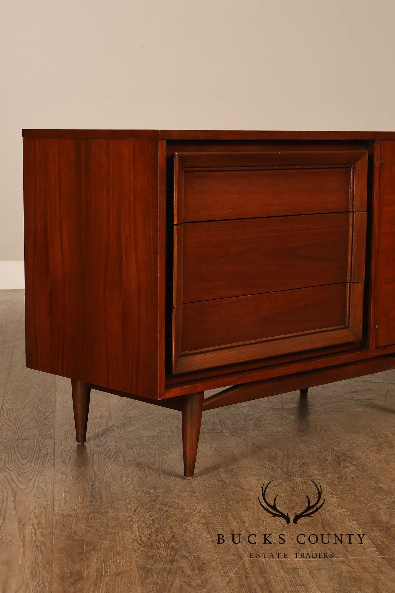 Basic Witz Mid Century Modern Walnut Triple Dresser
