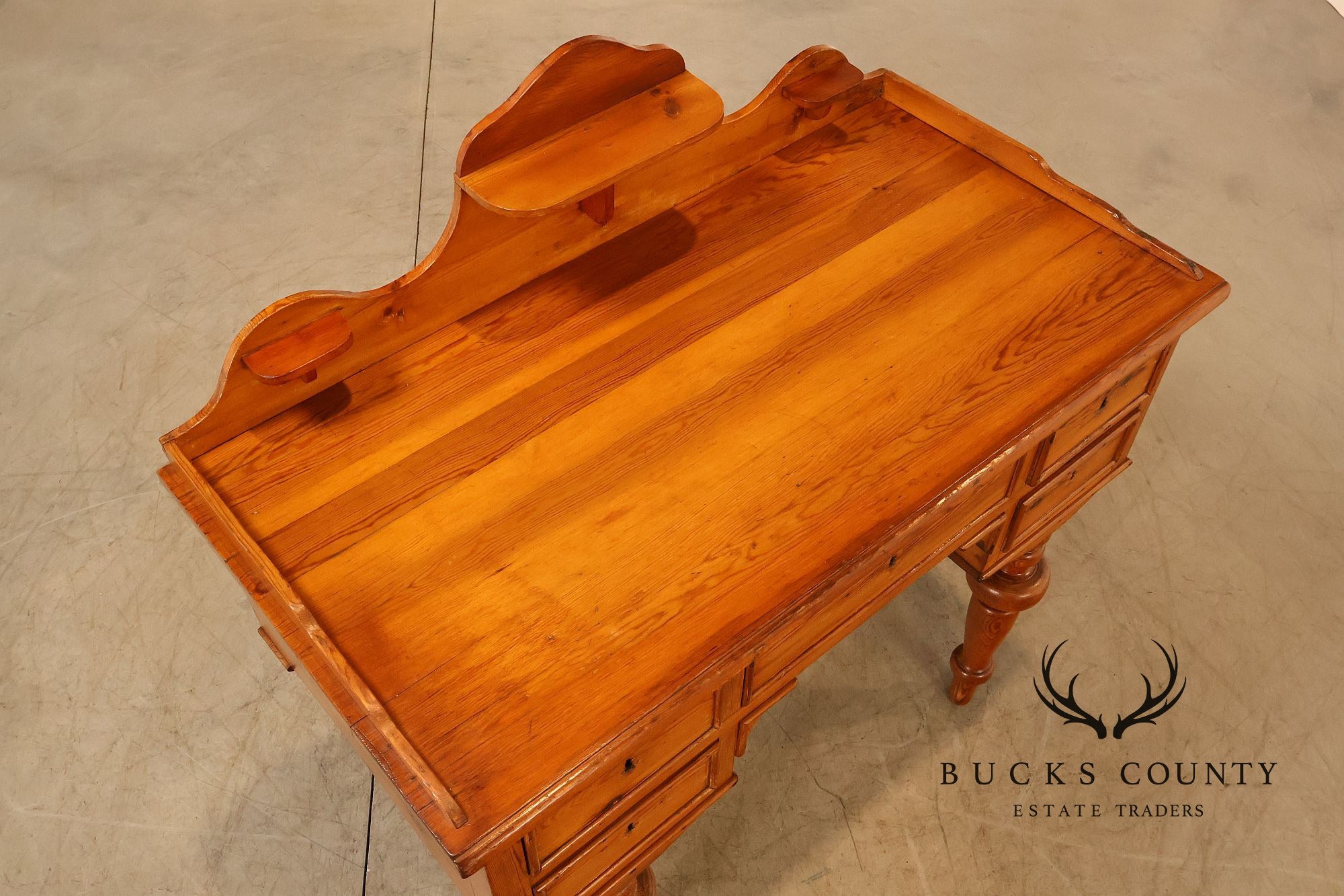 Antique Rustic Pine Five Drawer Work Table Or Dressing Table