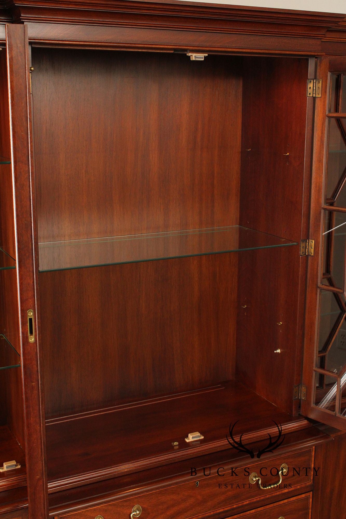 Henkel Harris Georgian Style Inlaid Mahogany Breakfront Bookcase