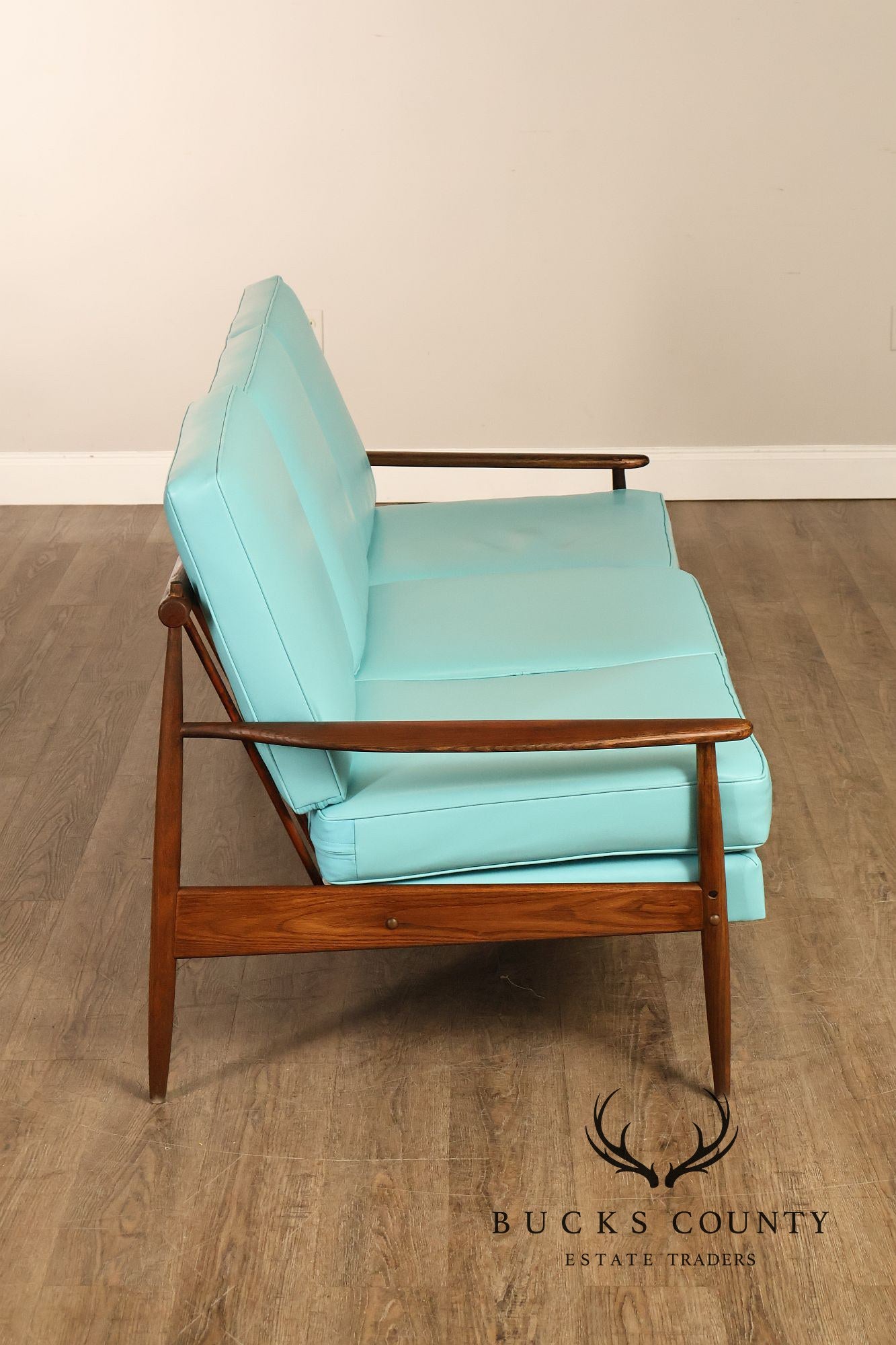 Mid Century Modern Oak Three-Seat Sofa