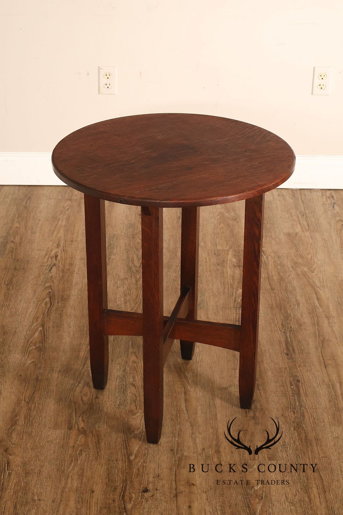 Antique Limbert Arts And Crafts Oak Round Lamp Table
