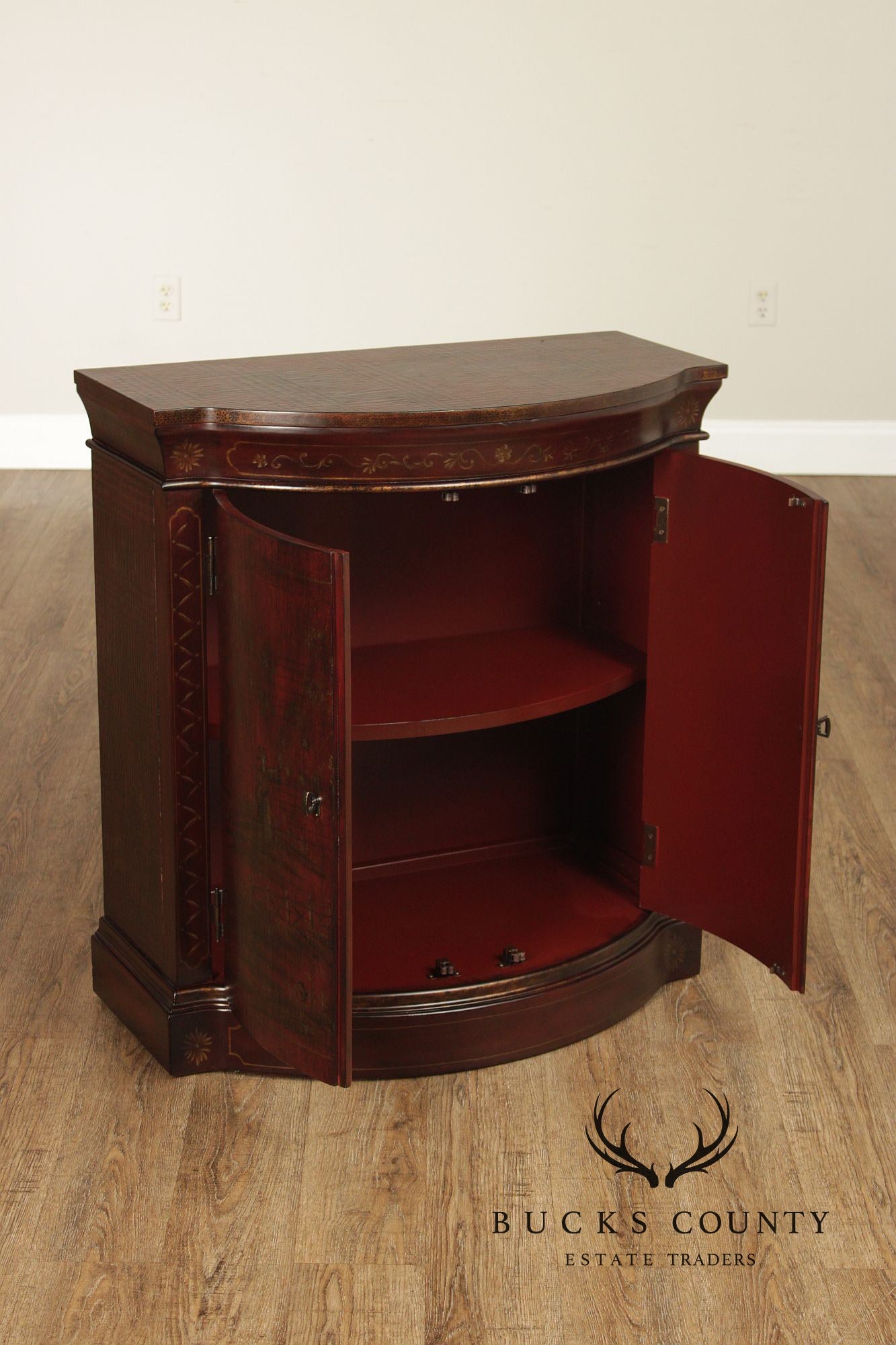 Ethan Allen Chinoiserie Decorated Demilune Cabinet