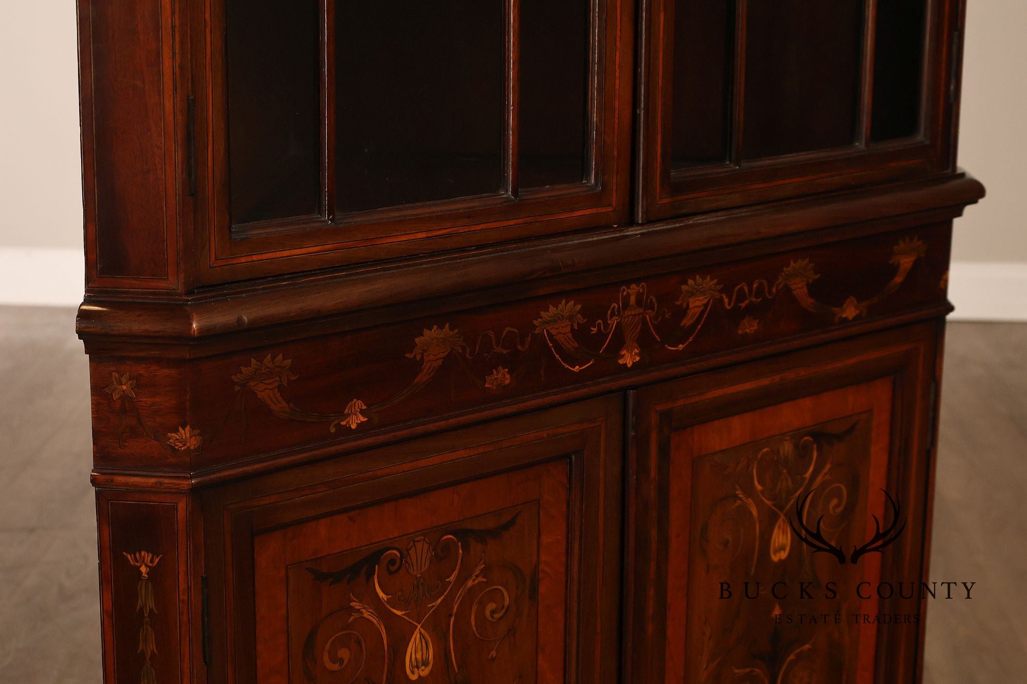 Antique Edwardian Inlaid Mahogany Corner Cabinet