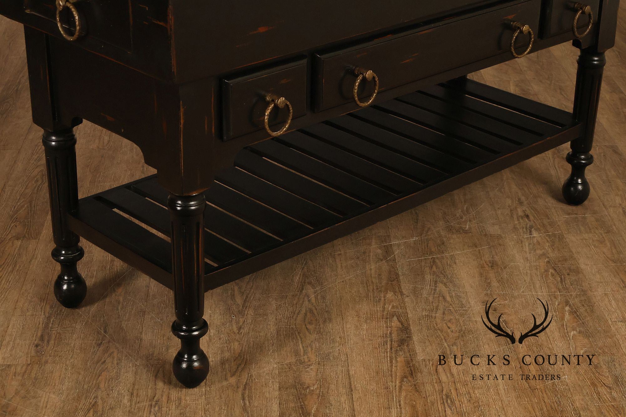 French Colonial Style Butcher Block Kitchen Island