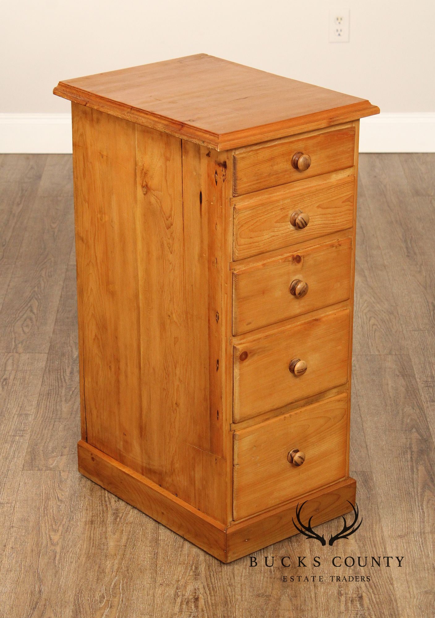 Antique English Pine Narrow Five-Drawer Chest