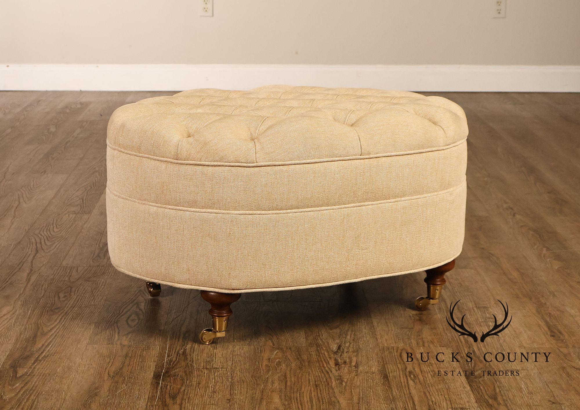 Traditional Tufted Upholstered Oval Ottoman