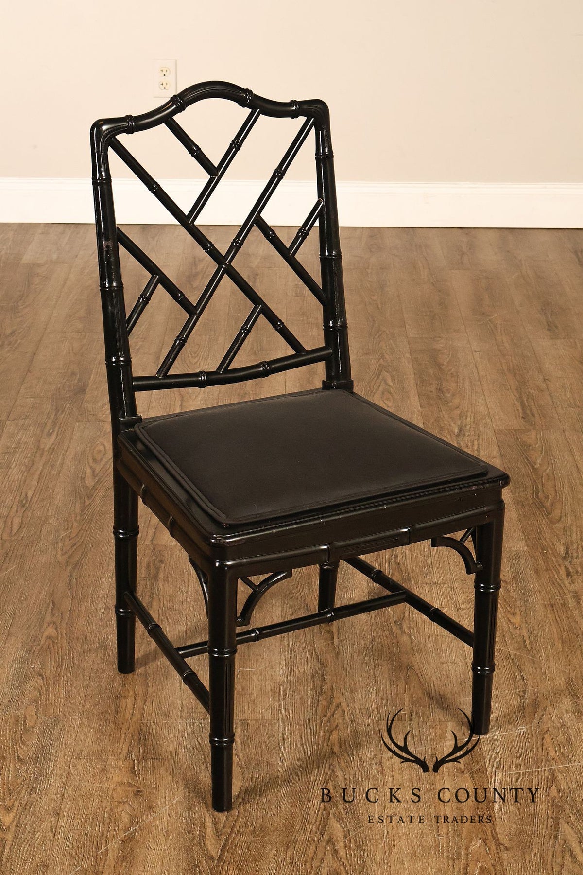 Chinese Chippendale Style Set of Four Faux Bamboo Dining Chairs