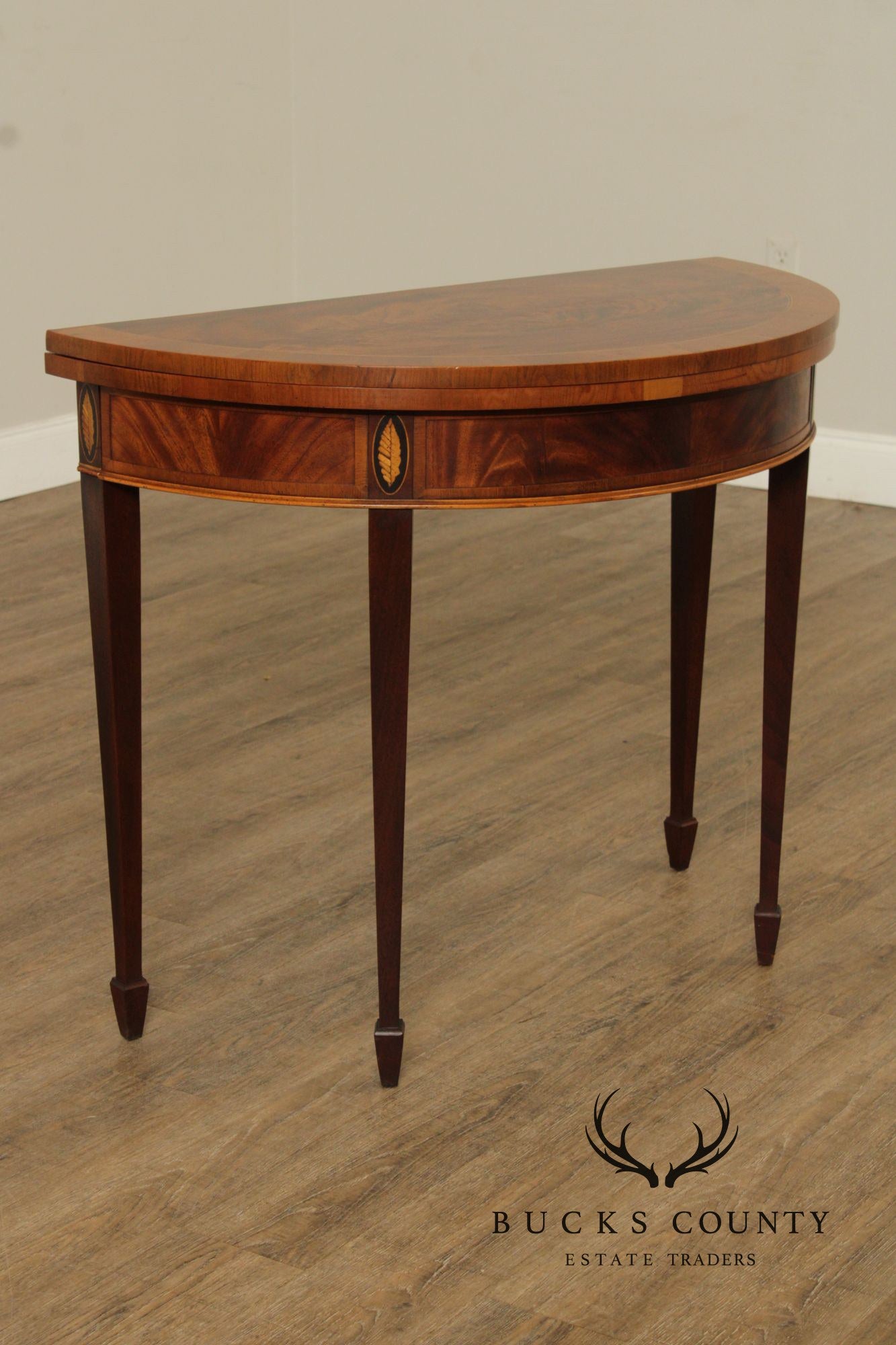Hekman Federal Style Mahogany And Yew Wood Demilune Game Table